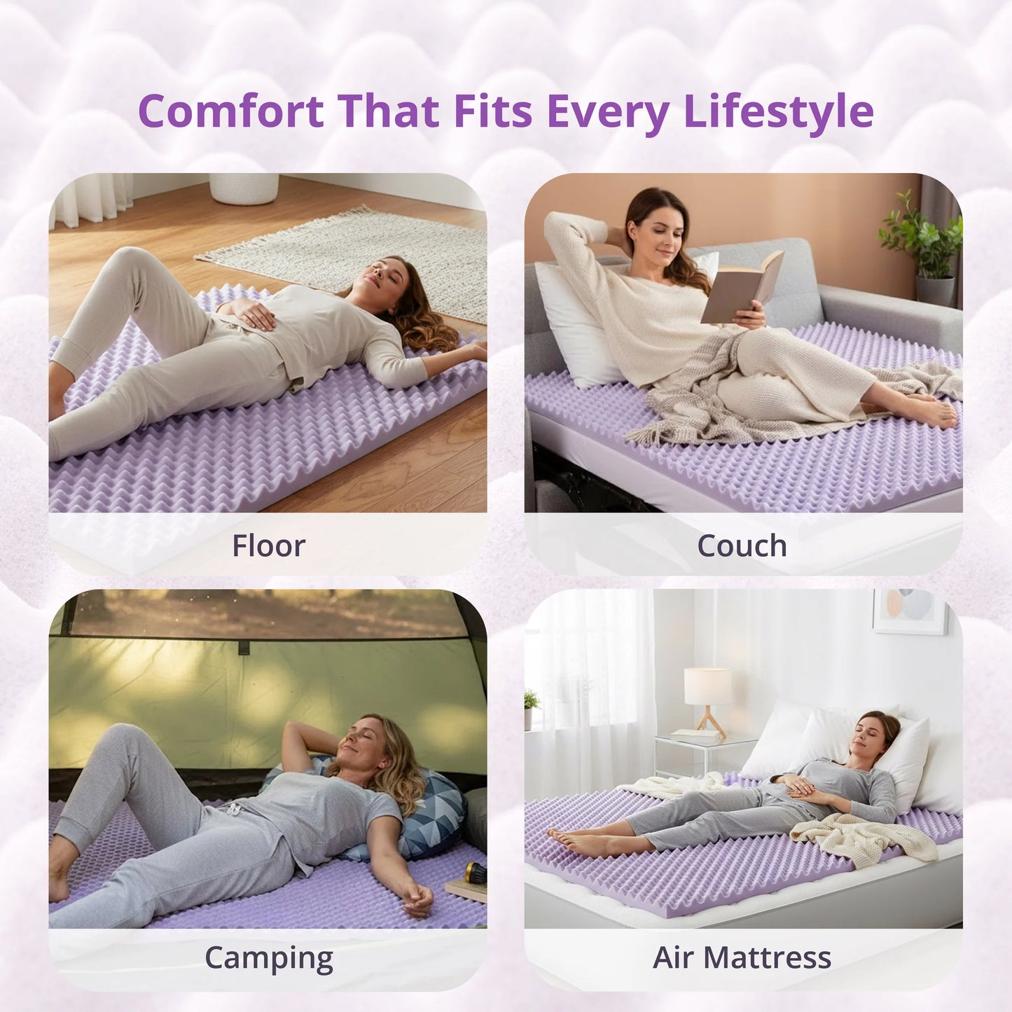 EGOHOME 2 inch King Size Memory Foam Mattress Topper,Egg Crate Foam Pad with Lavender Gel