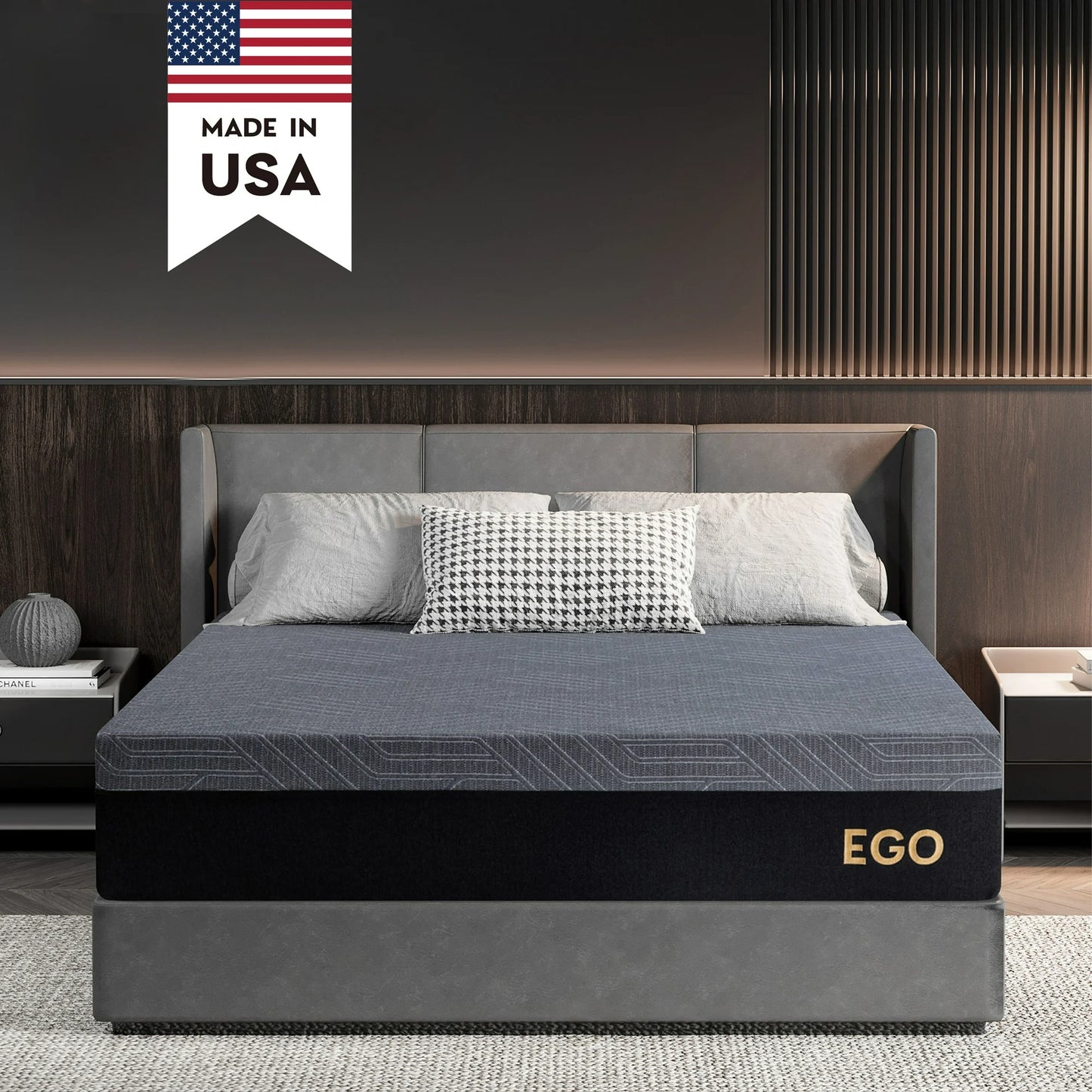 MLILY Ego Black 12 inch Gel Memory Foam Mattress, Cal King Size Mattress in a Box, Medium