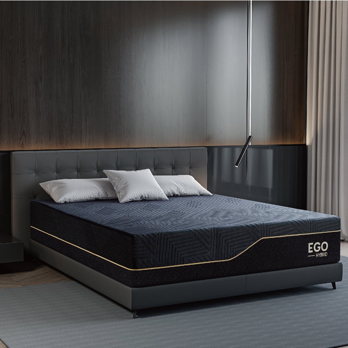 EGOHOME Black 14 inch Hybrid Mattress, King Size Memory Foam Mattress, Pocket Spring
