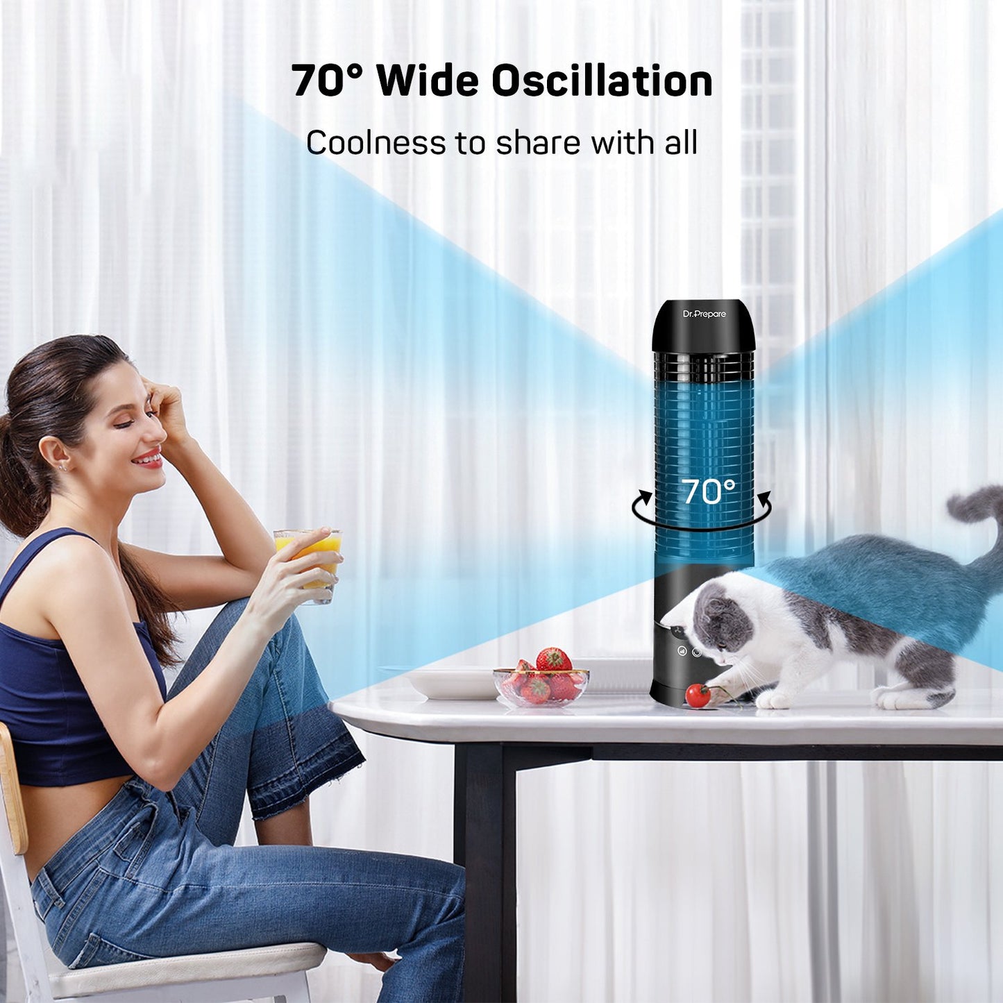 Dr. Prepare 16" Oscillating Tower Fan, Portable Desk Fan with Touch Buttons LED Screen