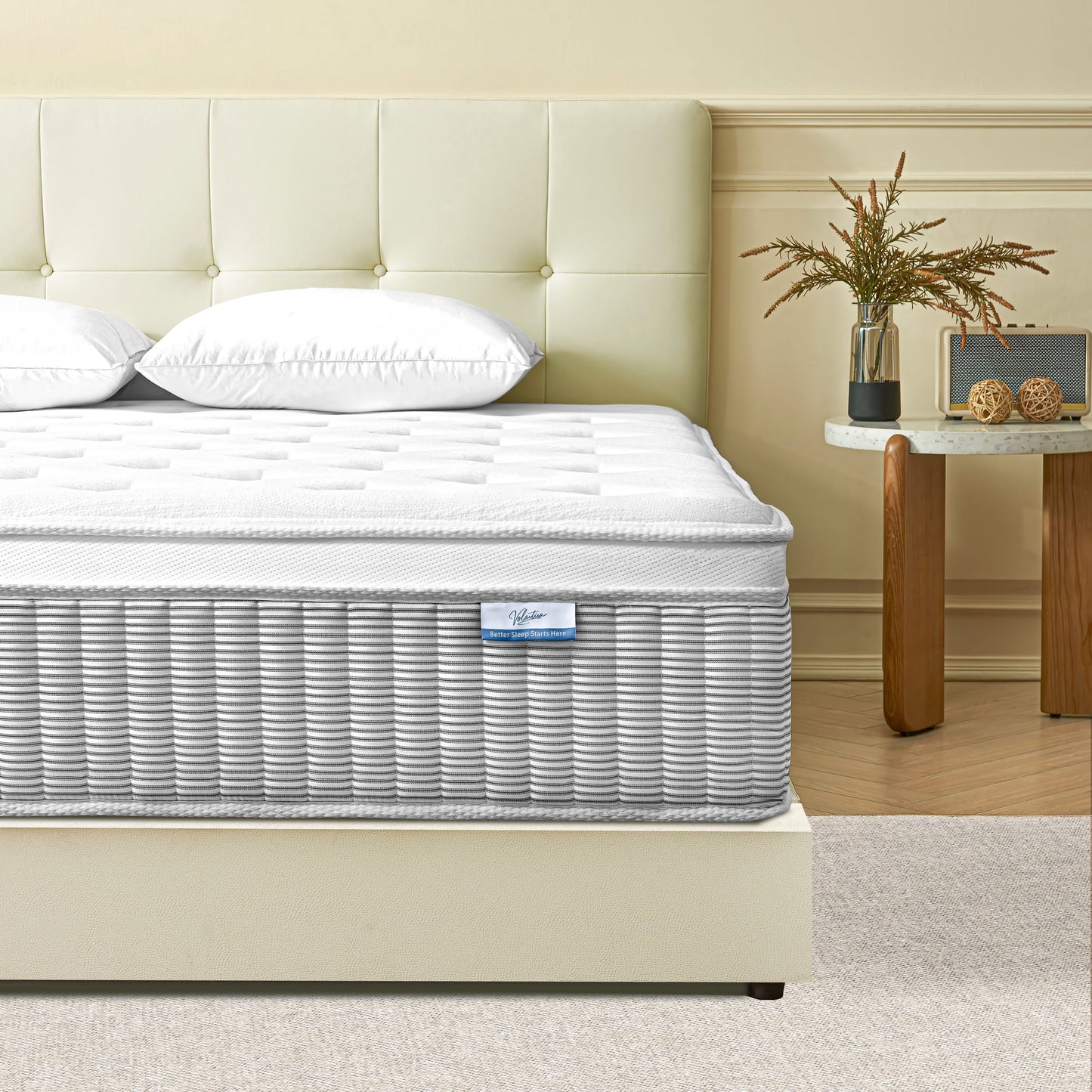Volantica 12inch Queen Size Mattress in a Box, Medium Firm Hybrid Mattresses with Individual Pocket Spring, Pressure Relief, Motion Isolation, Cool Sleep, CertiPUR-US Certified