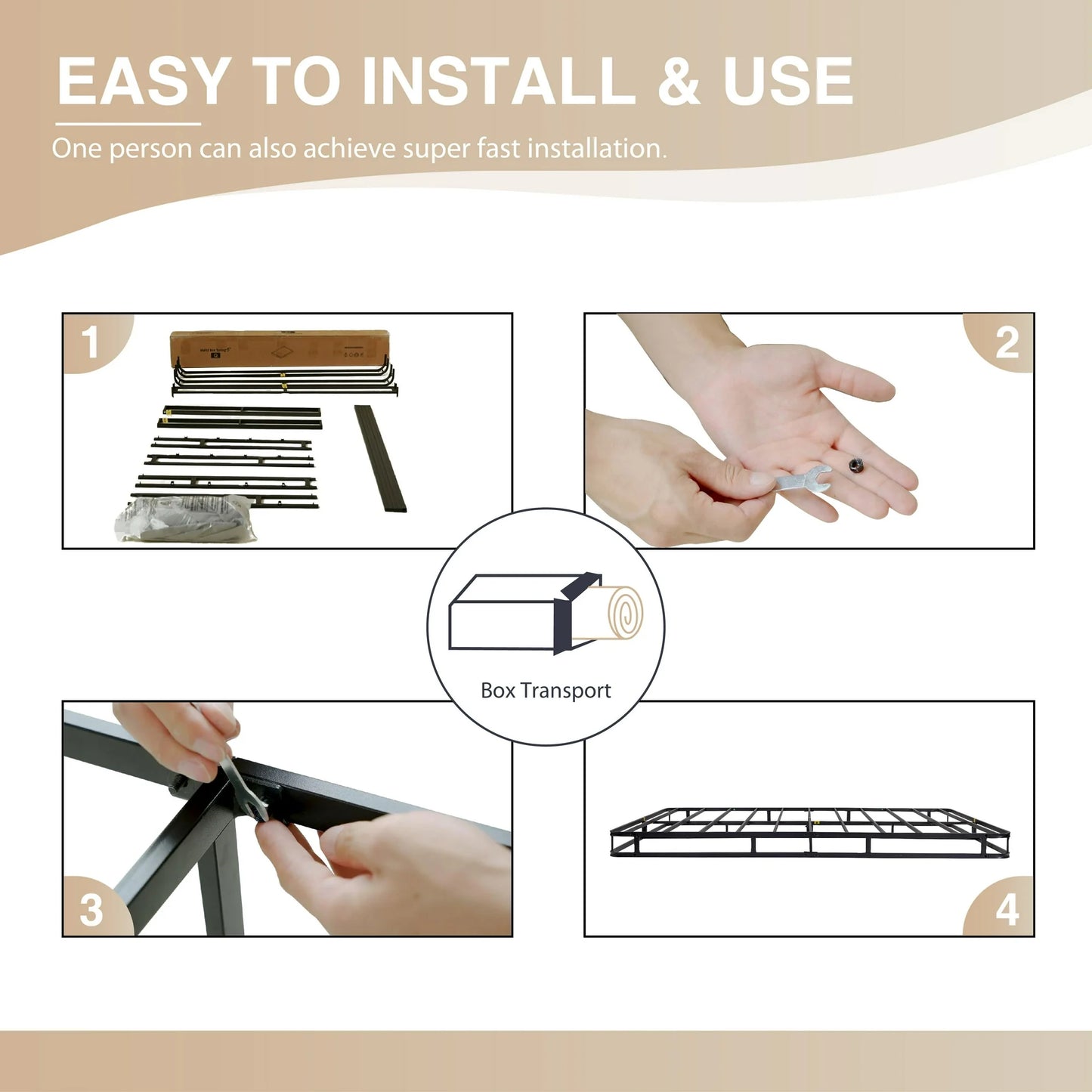 Arctus 7.5" King Box Spring, Metal Mattress Foundation, Fabric Cover Included, Easy Assembly