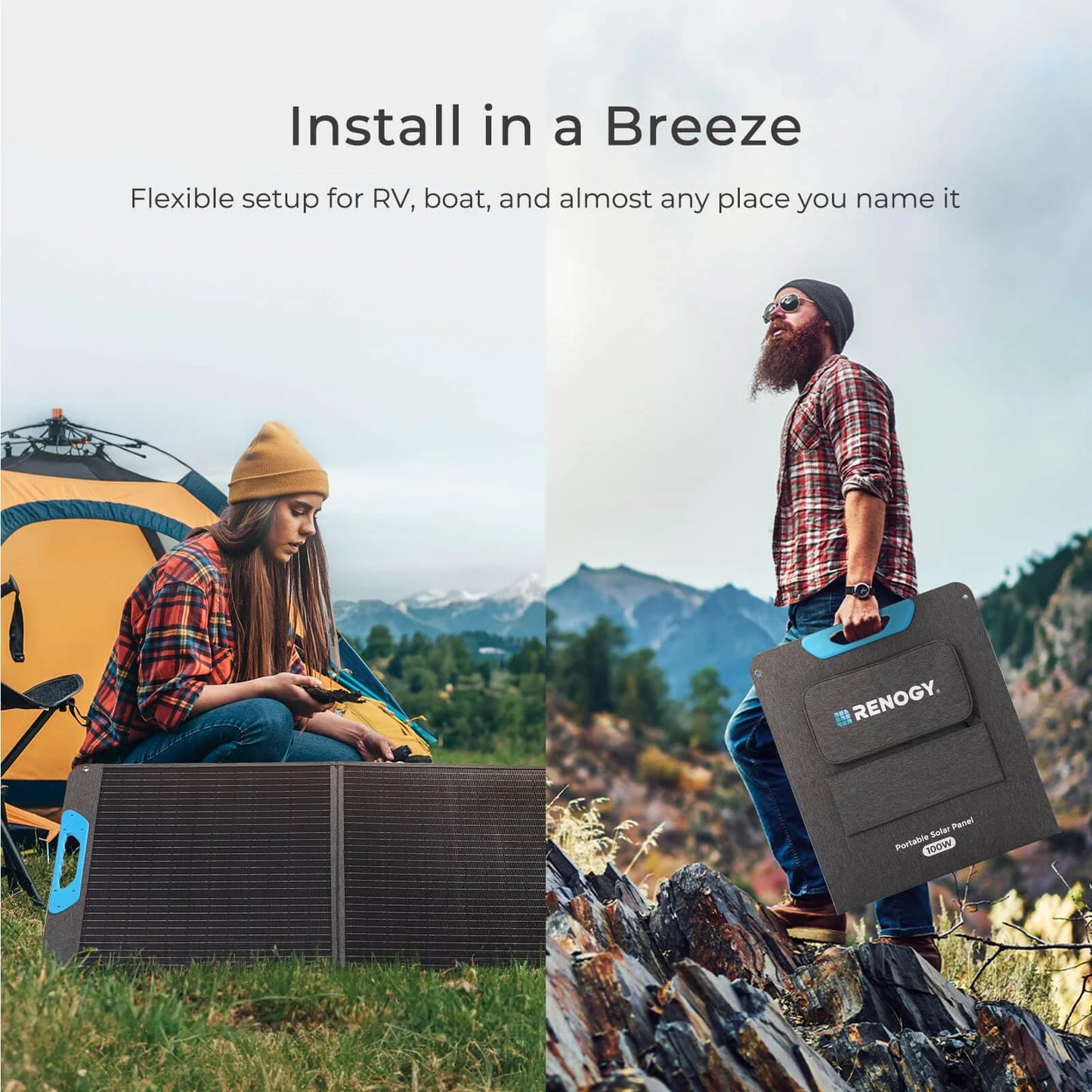 Renogy 100W Portable Solar Panel with Adjustable Kickstands, IP65 Waterproof, Foldable Solar Panel for Power Station, RV, Camping, Off Grid