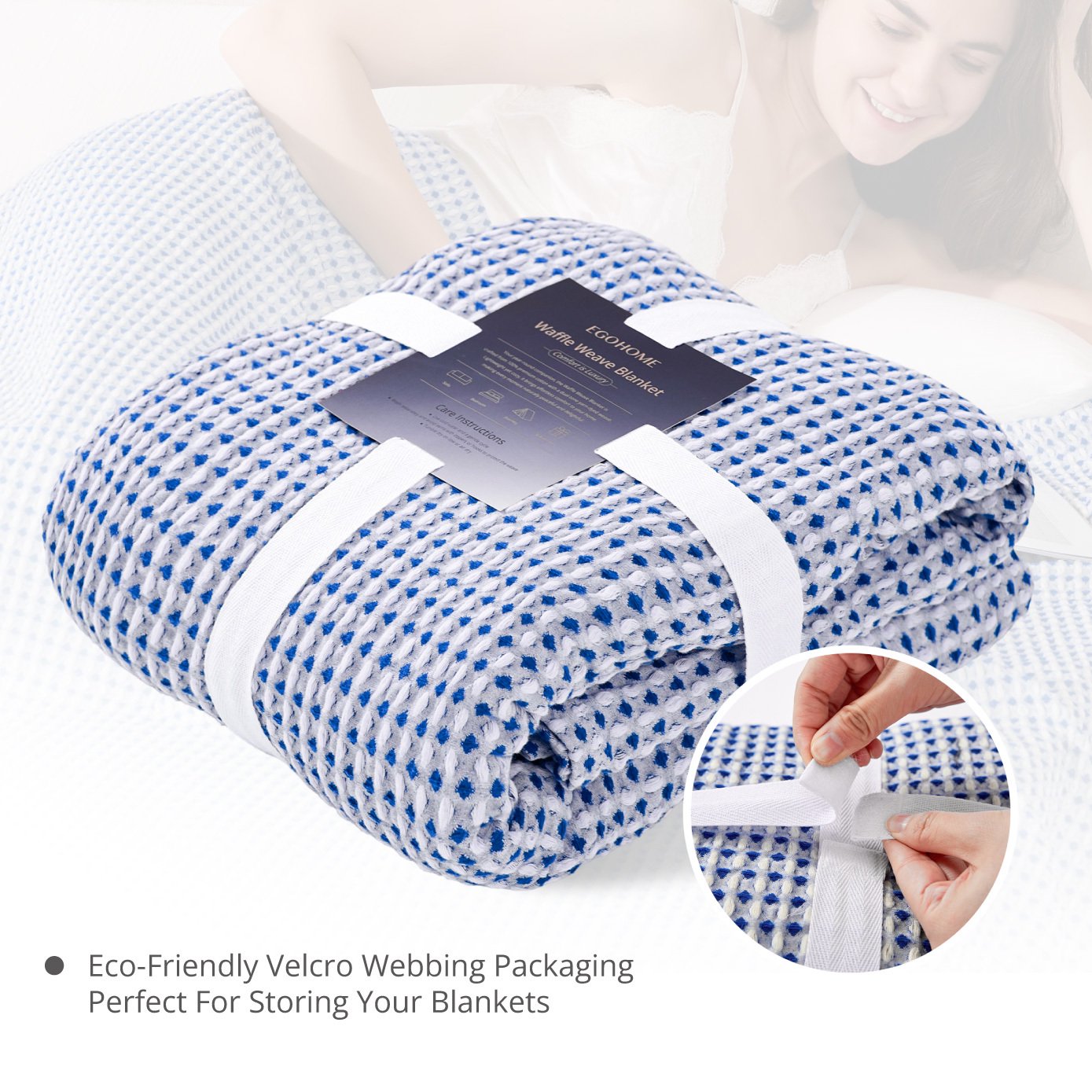 EGOHOME Waffle Blanket-100% Cotton Lightweight Oversize Yarn Dyed Bed Blanket for All Seasons, Midnight Navy Twin