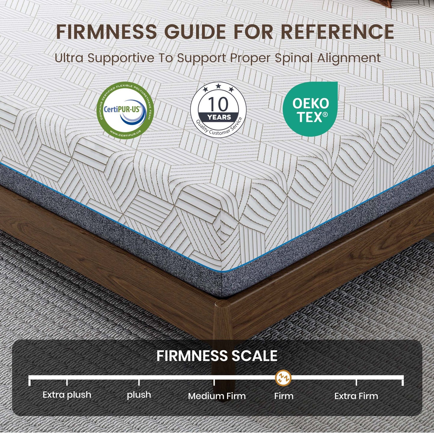 Subfun 14" Queen Mattress Removable Cover Memory Foam Mattress, Medium, CertiPUR-US® Certified