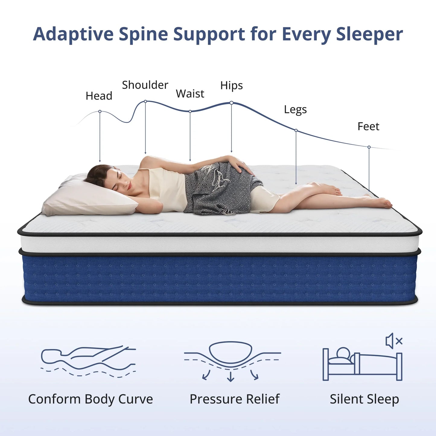 Arctus King Mattress, 12 Inch Hybrid Mattress for Pressure Relief, Individual Pocket Spring Mattress with Motion Isolation