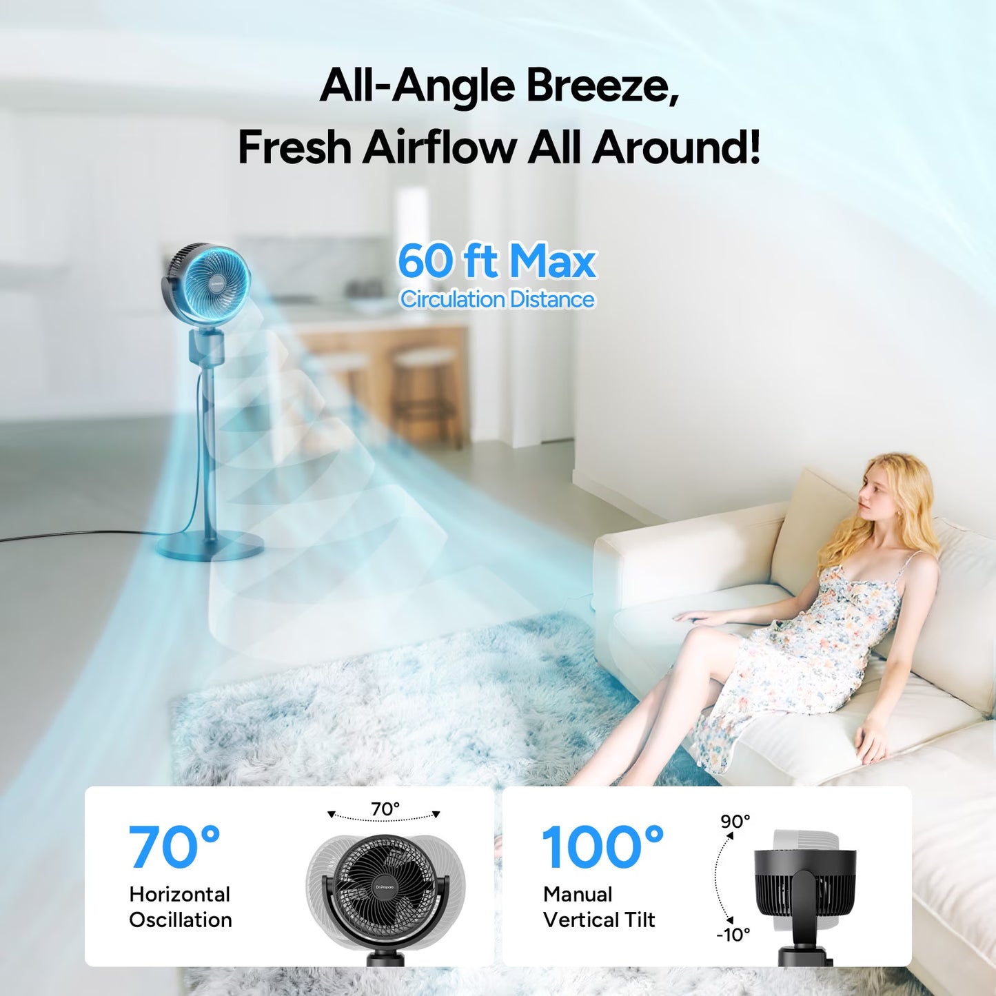 Dr. Prepare Standing Fan for Home, 16-34" Adjustable Height Oscillating Fan with Misting system