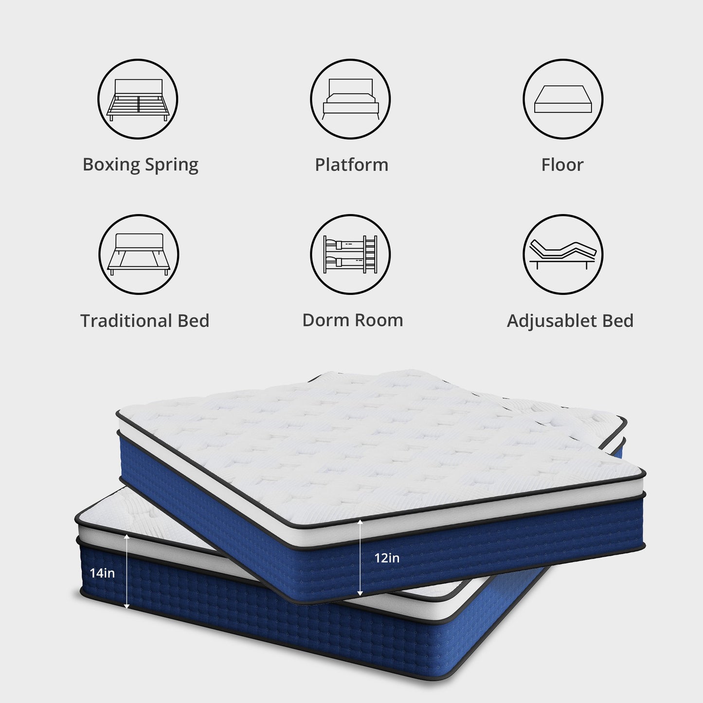 MLILY Value Hybrid 12-inch Mattress Medium Firm Blue,Twin