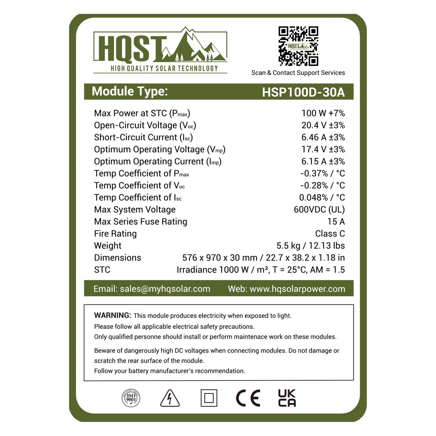 HQST 100 Watt 12 Volt Solar Panel, 9BB Monocrystalline Solar Panels with 25% Efficiency, IP65 Rating for RV, Camper Van, Trailer, Marine, Cabin, Home Rooftop, Solar Farm