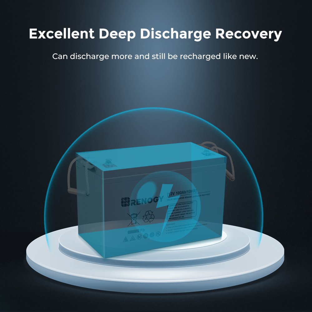 Renogy 100Ah Deep Cycle AGM Battery 12 Volt, 1100A Max Discharge Current, Safe Charge Appliances or RVs, Marine, Solar, Off-Grid