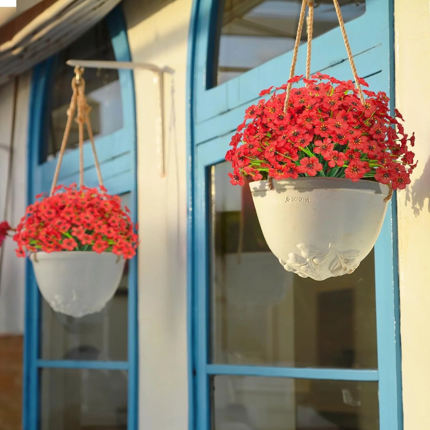 simeccom 24 Bundles Artificial Flowers Outdoor，Faux UV Resistant Fake Flowers Fake Plastic Plants Flower for Spring Summer Decoration for Outside Home Patio Garden Decor，Red