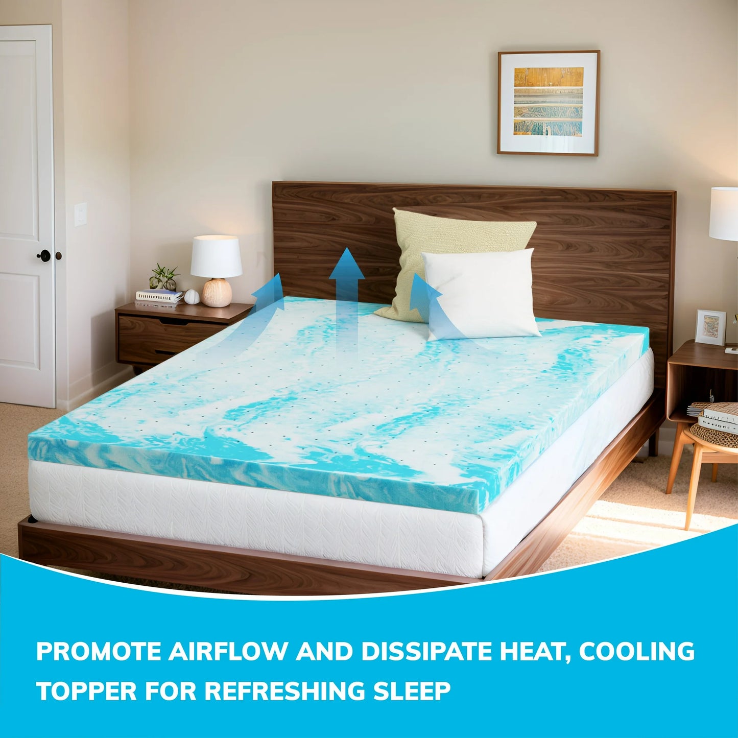 Arctus 3 inch Twin Size Memory Foam Mattress Topper, Blue