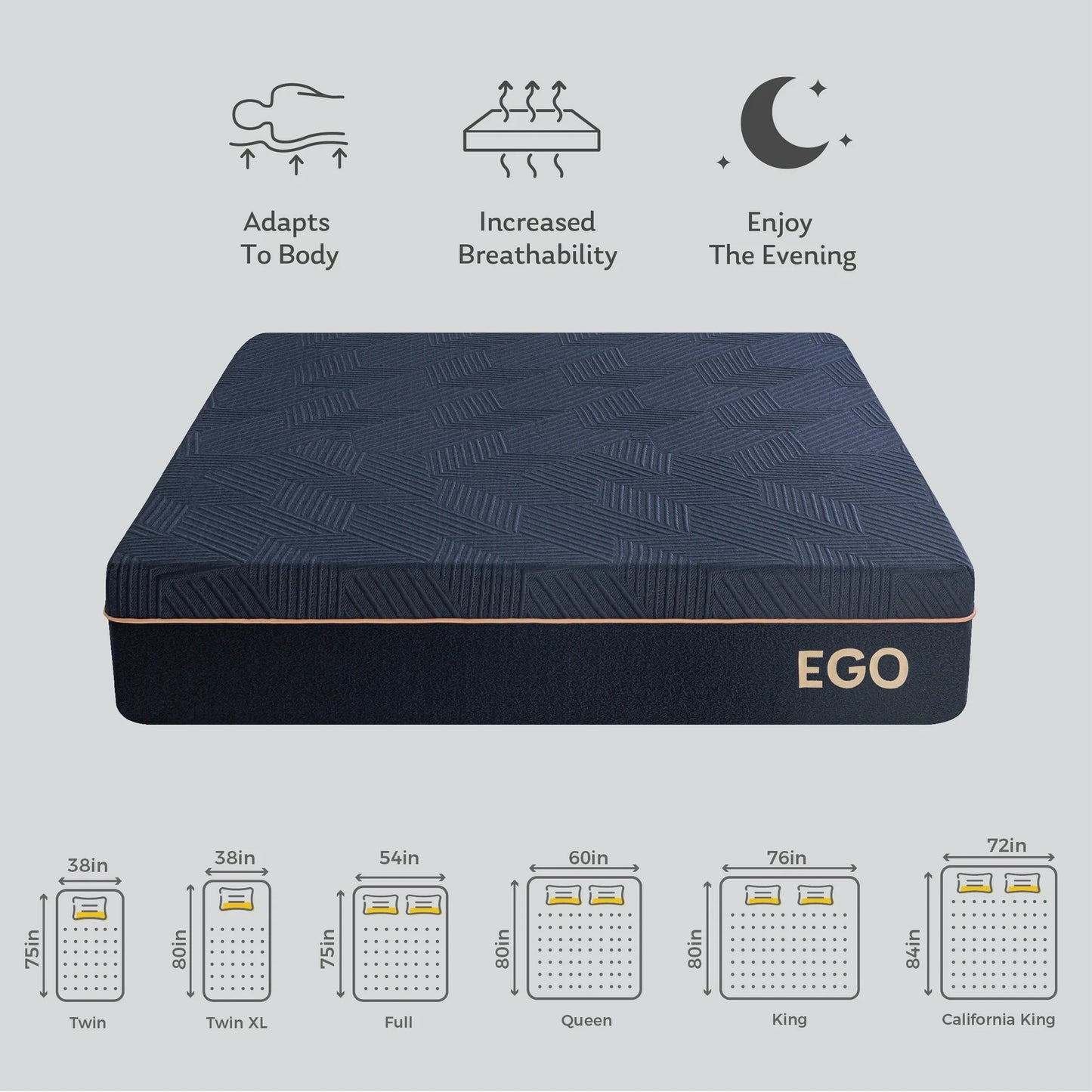 EGOHOME Ego Black 12 inch King Memory Foam Mattress, Cooling Gel Mattress in a Box, Medium Firm