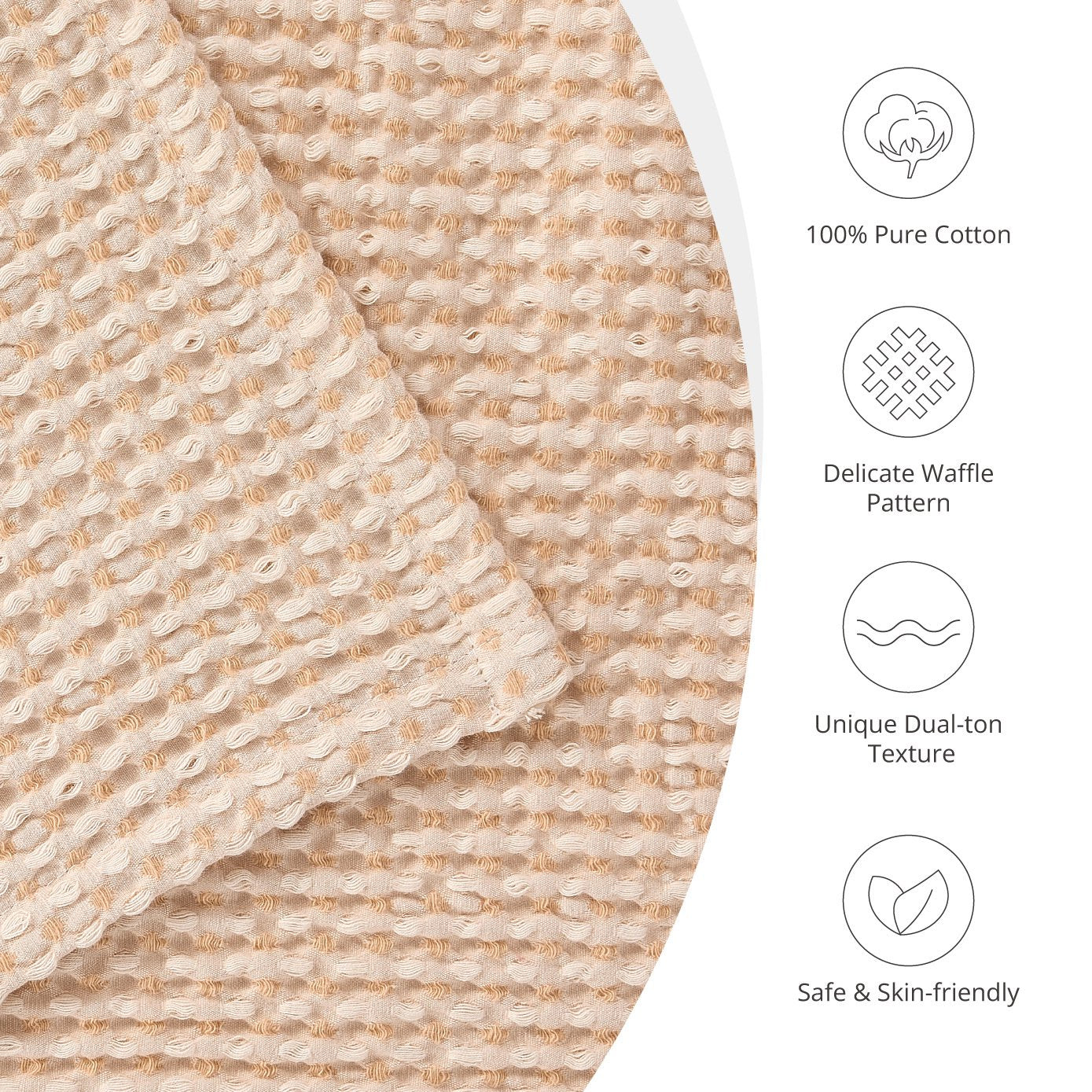 EGOHOME Waffle Blanket-100% Cotton Lightweight Oversize Yarn Dyed Bed Blanket for All Seasons, Beige Twin