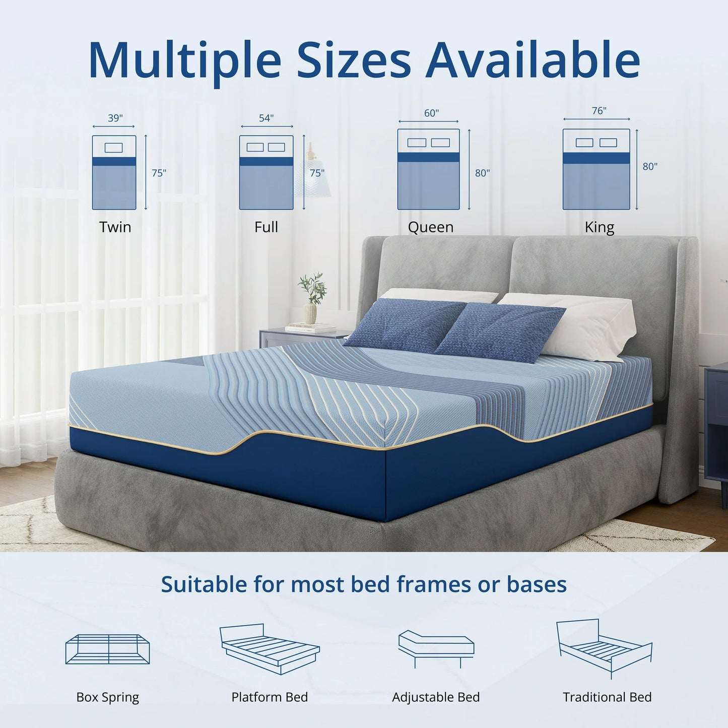 Arctus 14" Copper Gel Memory Foam Mattress, King Size, Springless, Medium Firm, in a box
