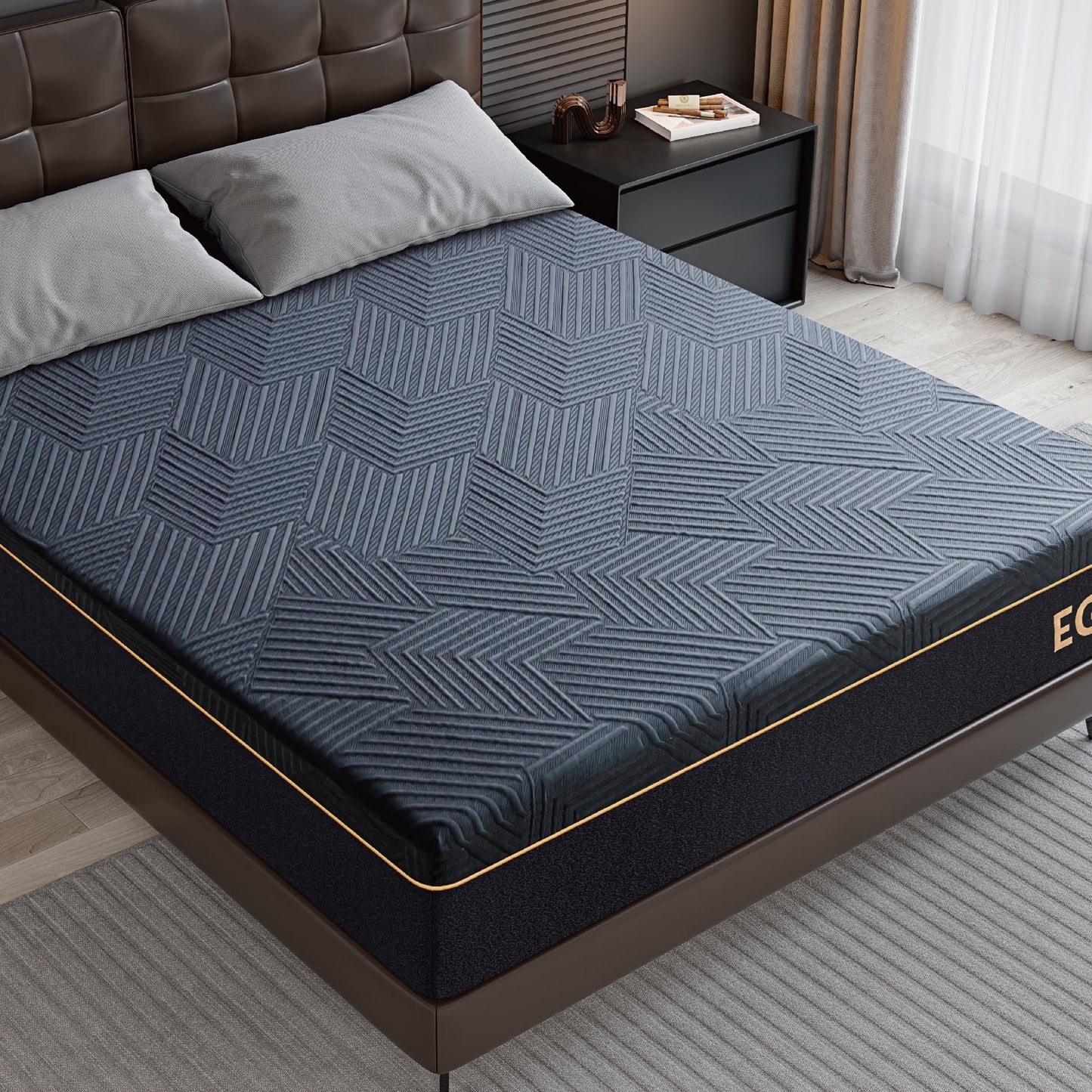 EGOHOME Ego Black 12 inch King Memory Foam Mattress, Cooling Gel Mattress in a Box, Medium Firm