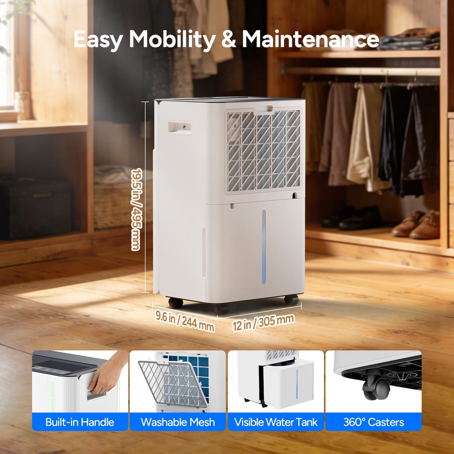 DR.PREPARE 65 Pint ENERGY STAR Most Efficient 2025 Dehumidifier for Basement, Up to 3800 Sq.Ft, Smart WiFi App Control