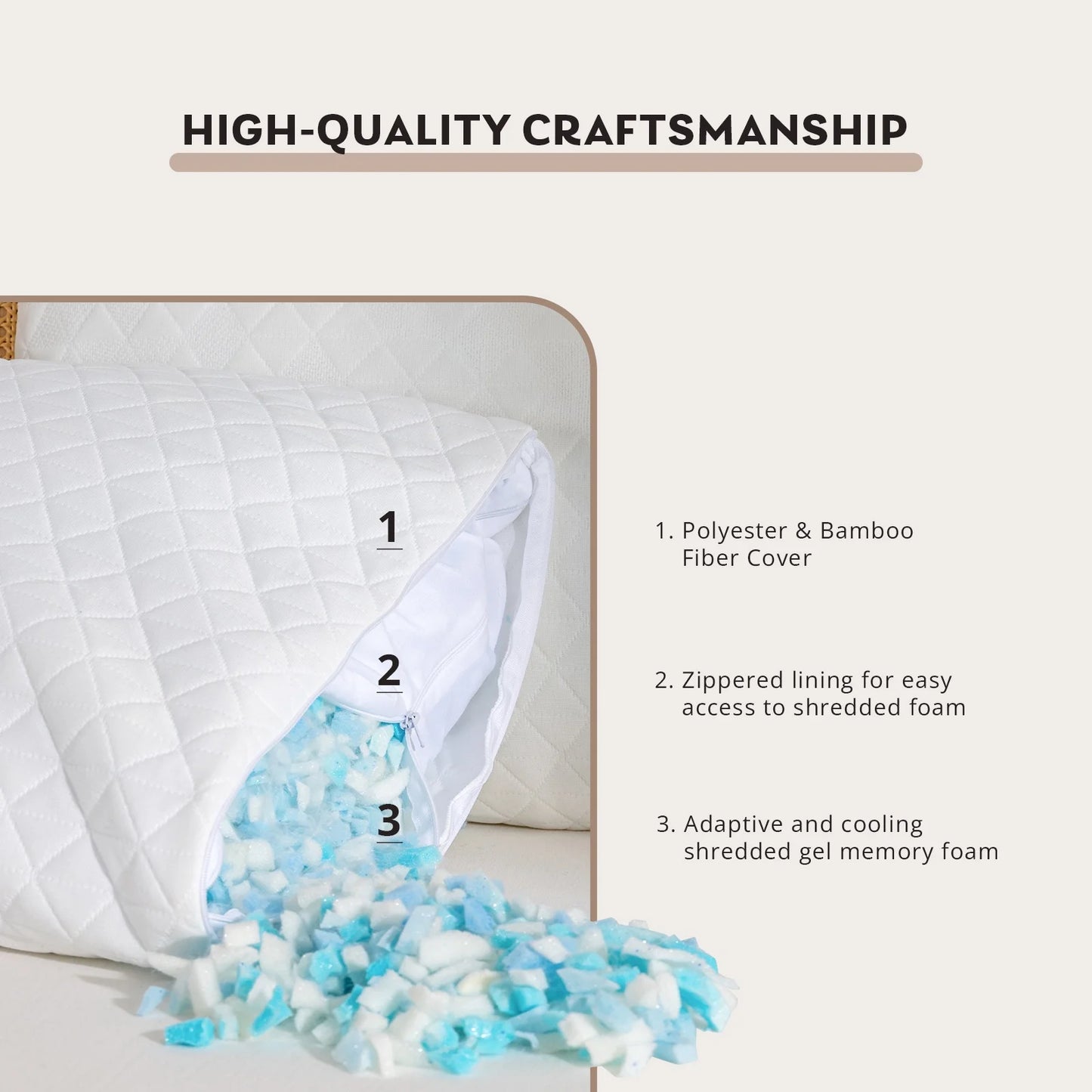 EGO HOME 2-Pack Bed Pillows, Shredded Memory Foam Pillows Set of 2, Standard Queen