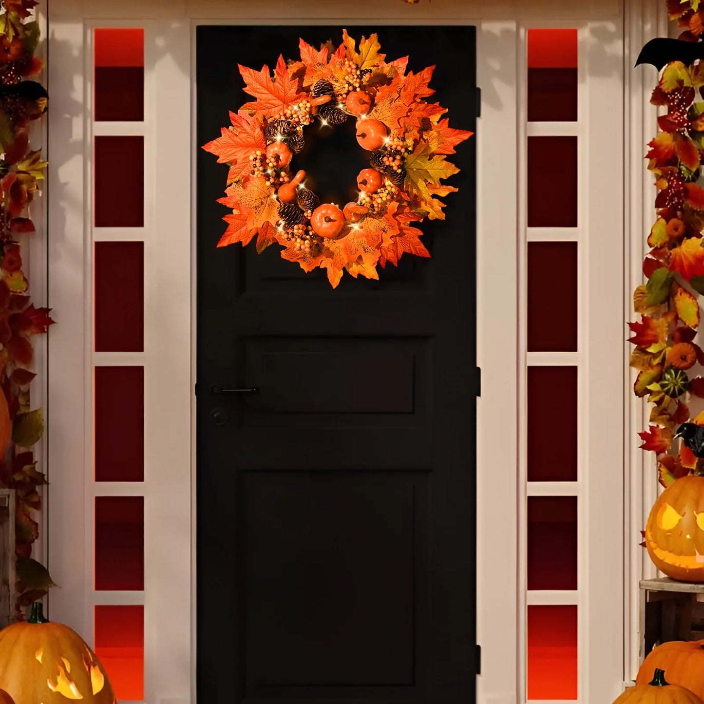 simeccom Fall Decorations Fall Wreath, 18 Inch Fall Wreaths for Front Door, Autumn Wreath with Pumpkins Pinecones for Home Wall Fall Decor