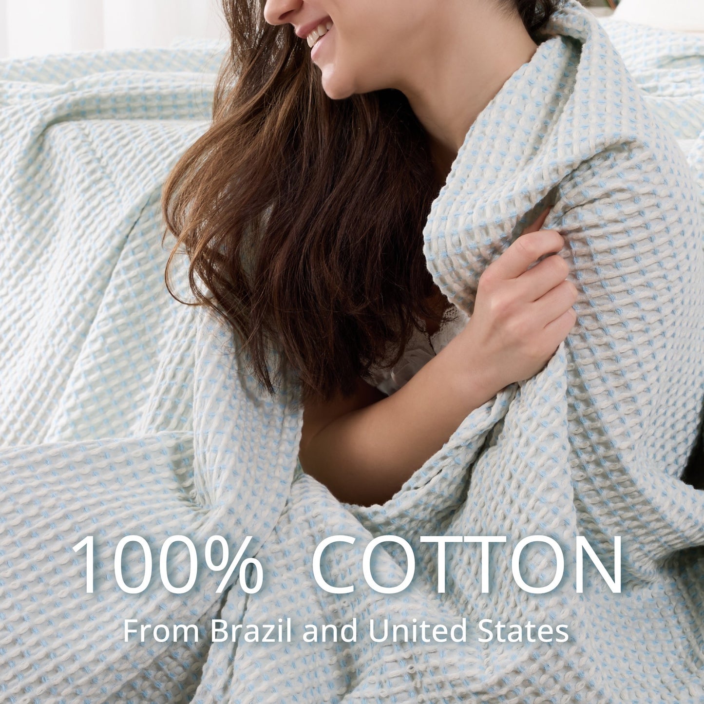 EGOHOME Waffle Blanket-100% Cotton Lightweight Oversize Yarn Dyed Bed Blanket for All Seasons, Angel Falls Throw
