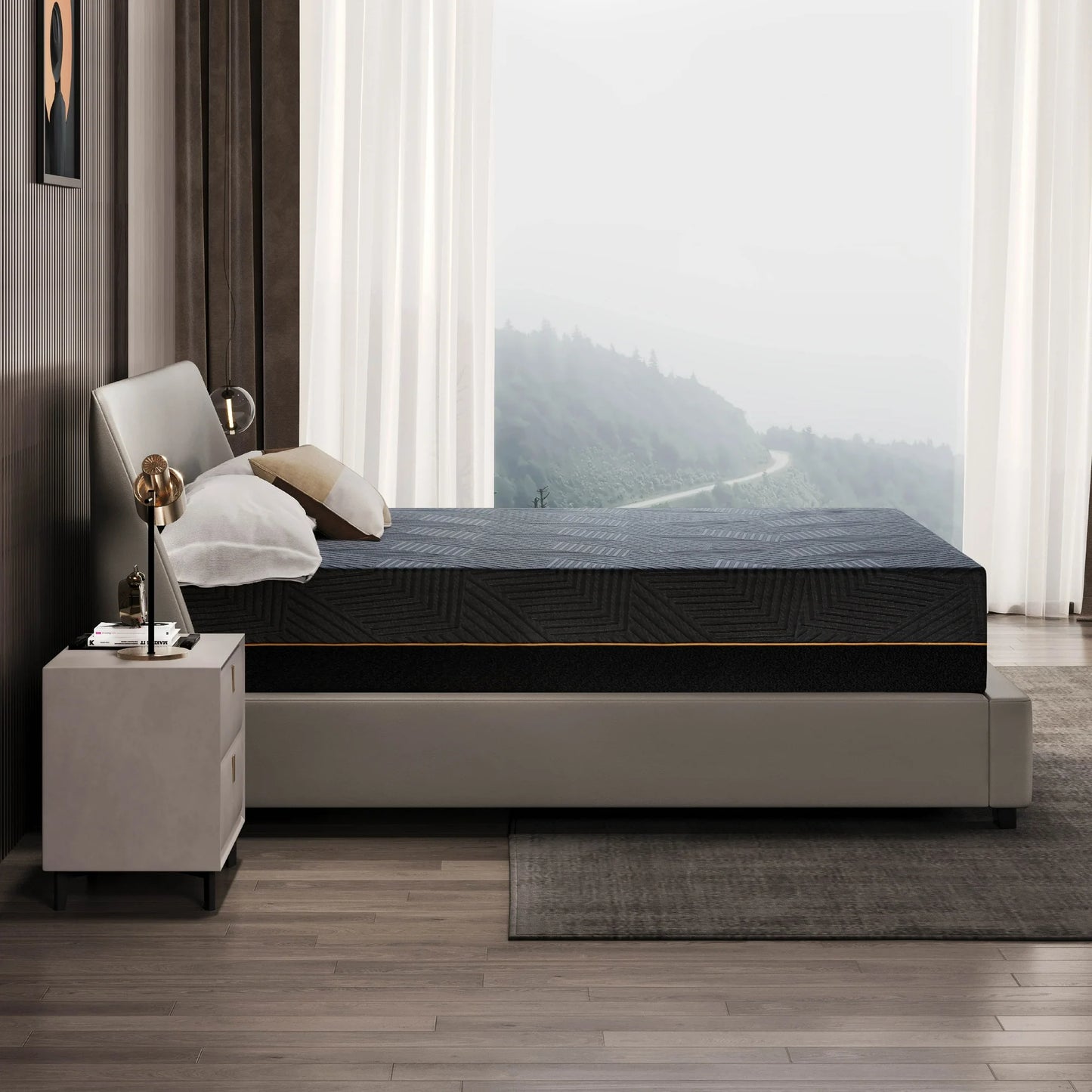 MLILY Ego Black Firm Cooling Gel Memory Foam Mattress, 14 inch Cal King Size Mattress in a Box