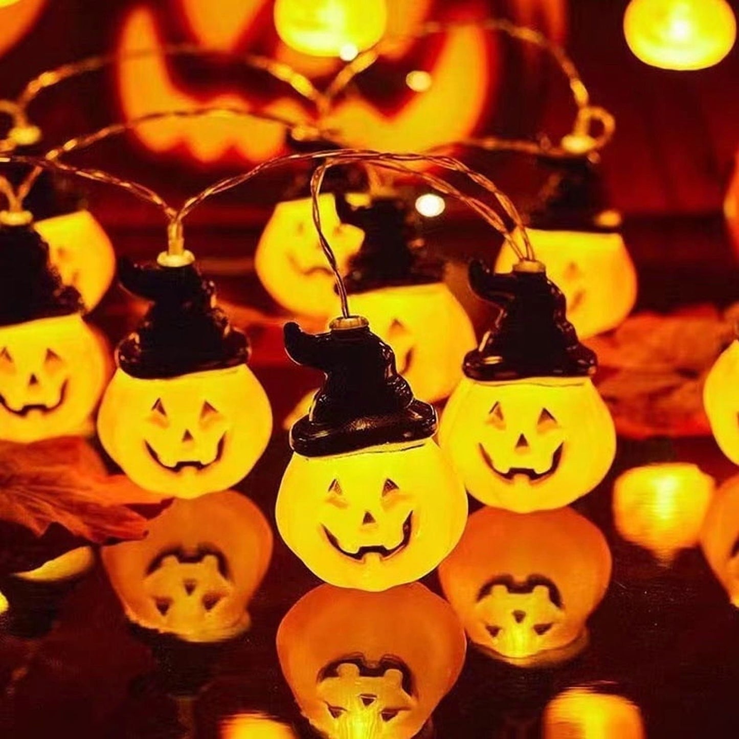 Halloween Pumpkin String Lights with Witch Hat, 20 LED 16.4FT 8 Modes Timer 3D Waterproof Orange Jack-O-Lantern Battery Operated Flickering Lights for Indoor Outdoor Decor Party Decorations