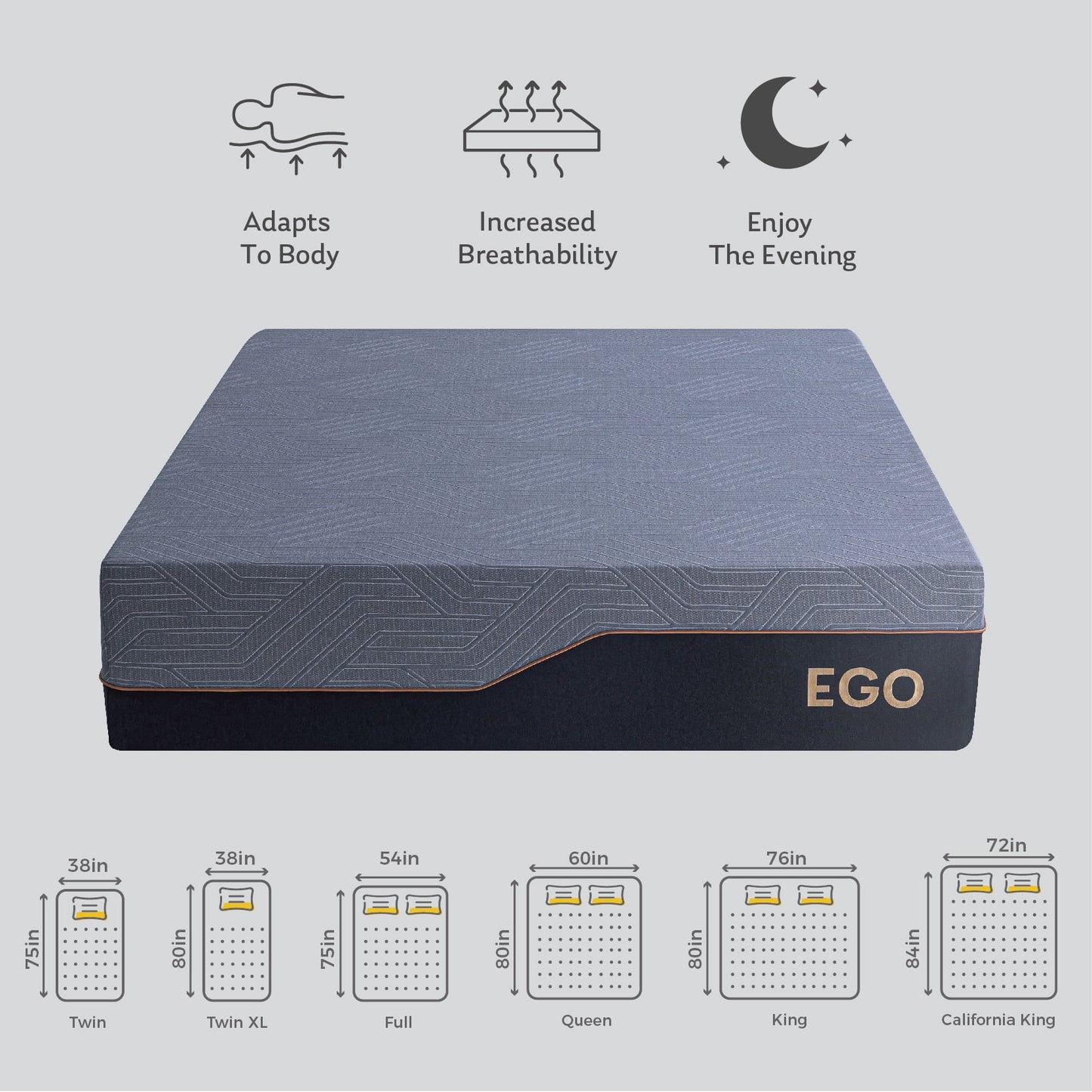 EGOHOME Ego Black 14 inch King Memory Foam Mattress, Gel Mattress in a Box, Medium Firm