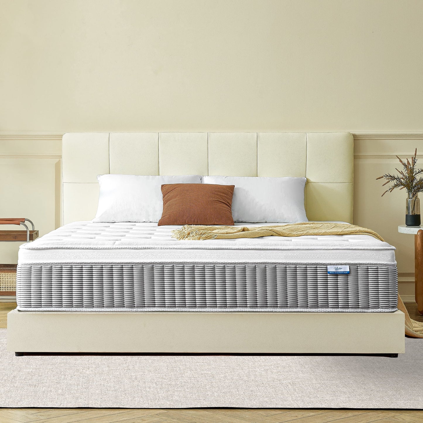 Volantica 12inch Queen Size Mattress in a Box, Medium Firm Hybrid Mattresses with Individual Pocket Spring, Pressure Relief, Motion Isolation, Cool Sleep, CertiPUR-US Certified