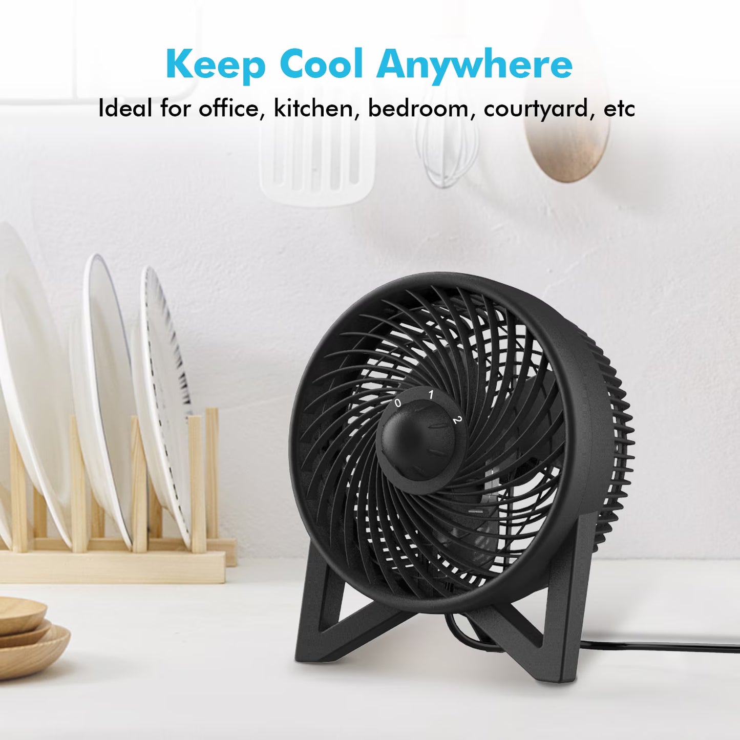 DR.PREPARE 8" Quiet Table Fan Powerful 2 Speed Bedside Desk Fans, Black