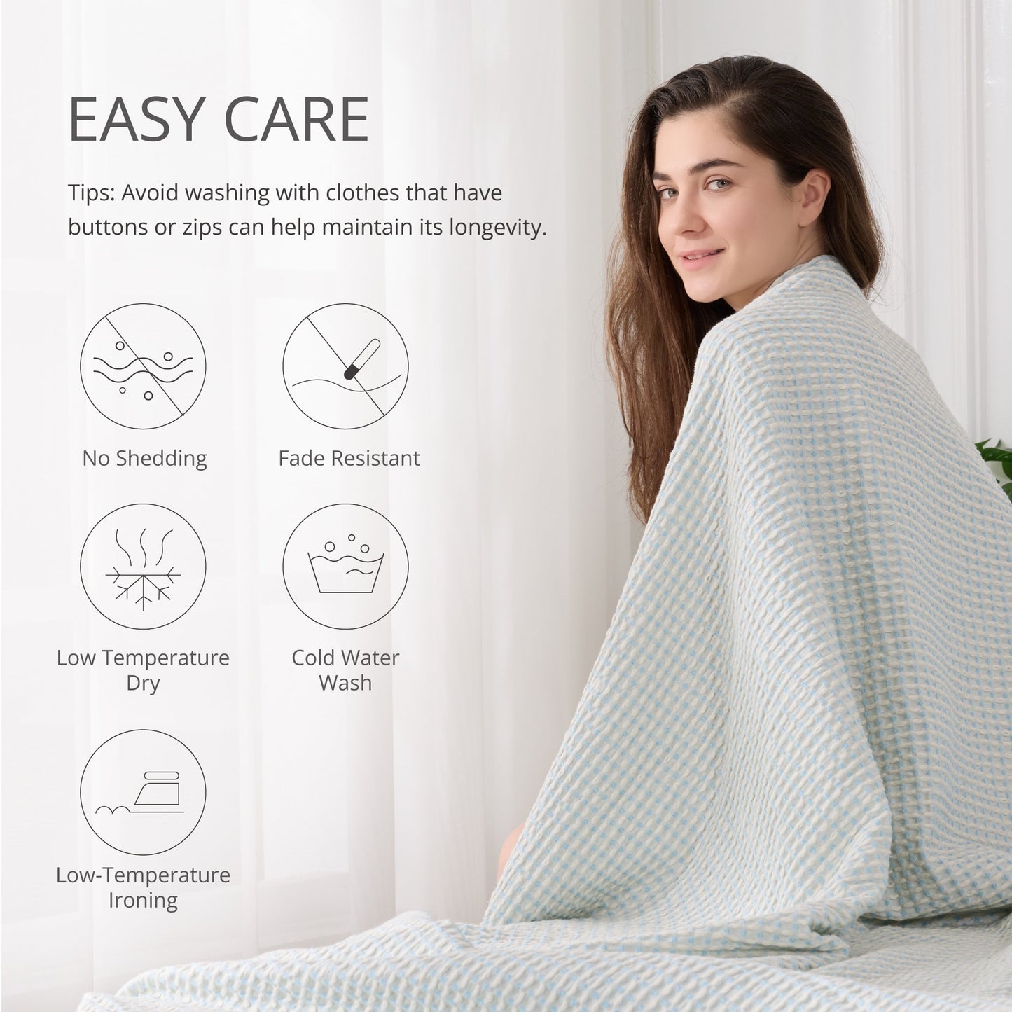 EGOHOME Waffle Blanket-100% Cotton Lightweight Oversize Yarn Dyed Bed Blanket for All Seasons, Angel Falls Throw