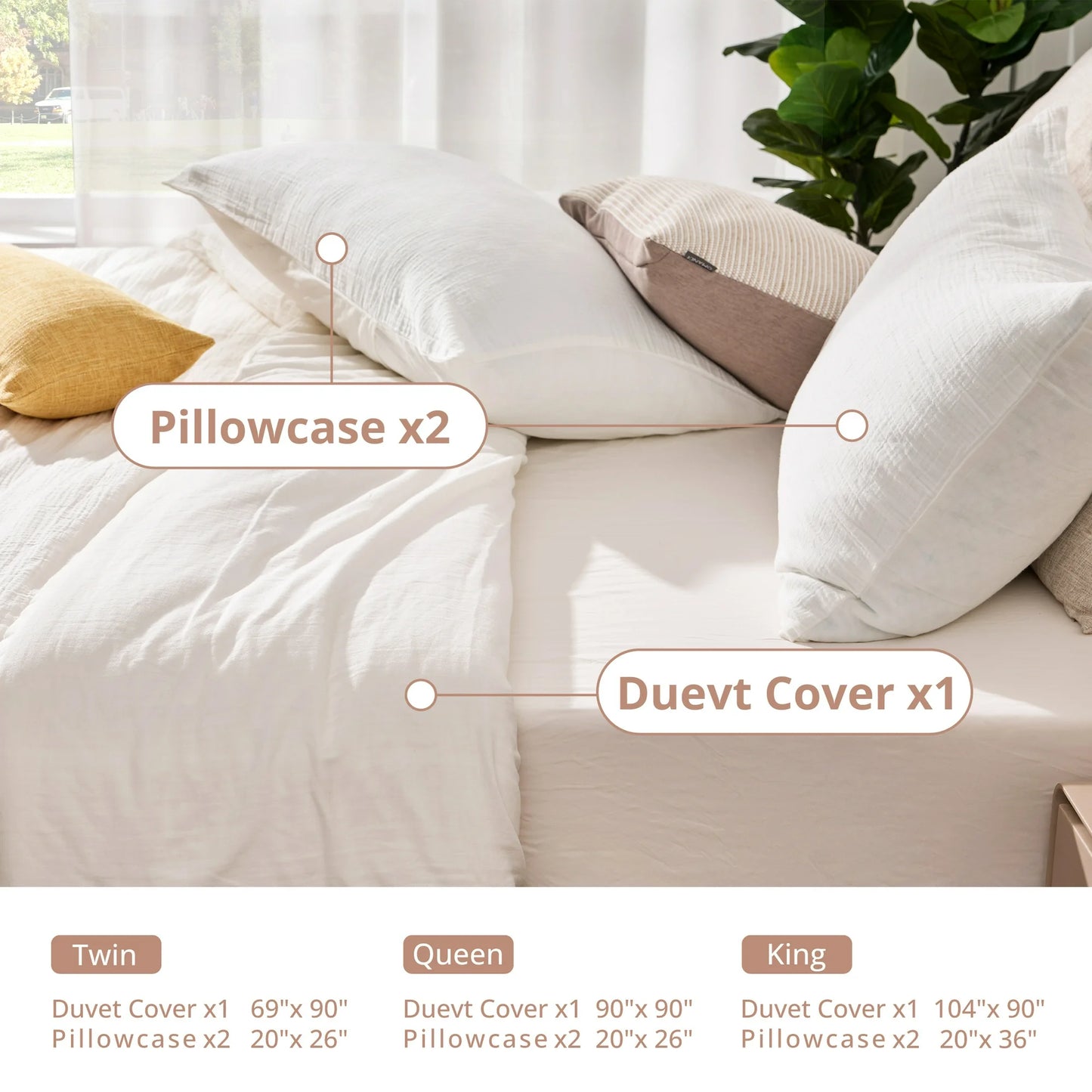 TechForma 100% Cotton Duvet Cover Set ,White Double Layer Gauze Bed Set, 3 pcs Breathable & Crisp Soft Duvet Cover Set,King