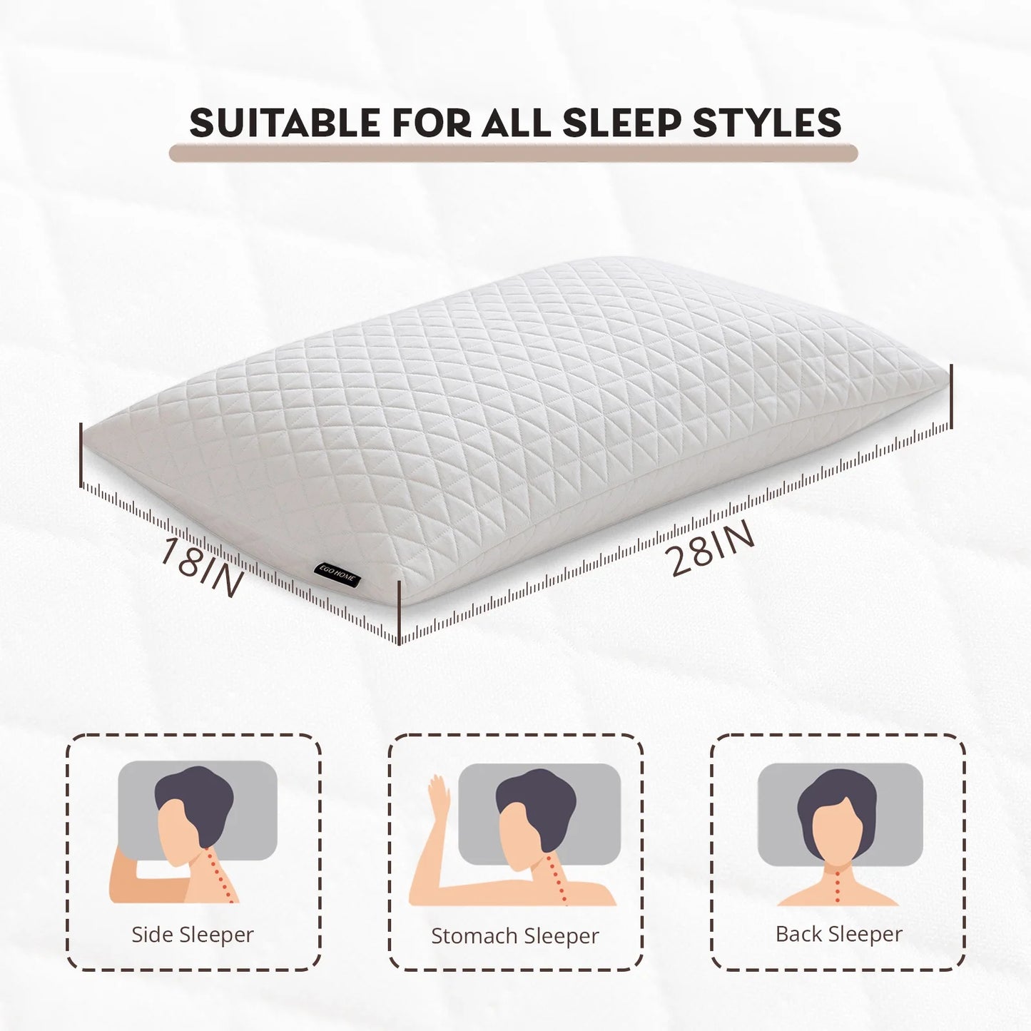 EGO HOME 2-Pack Bed Pillows, Shredded Memory Foam Pillows Set of 2, Standard Queen