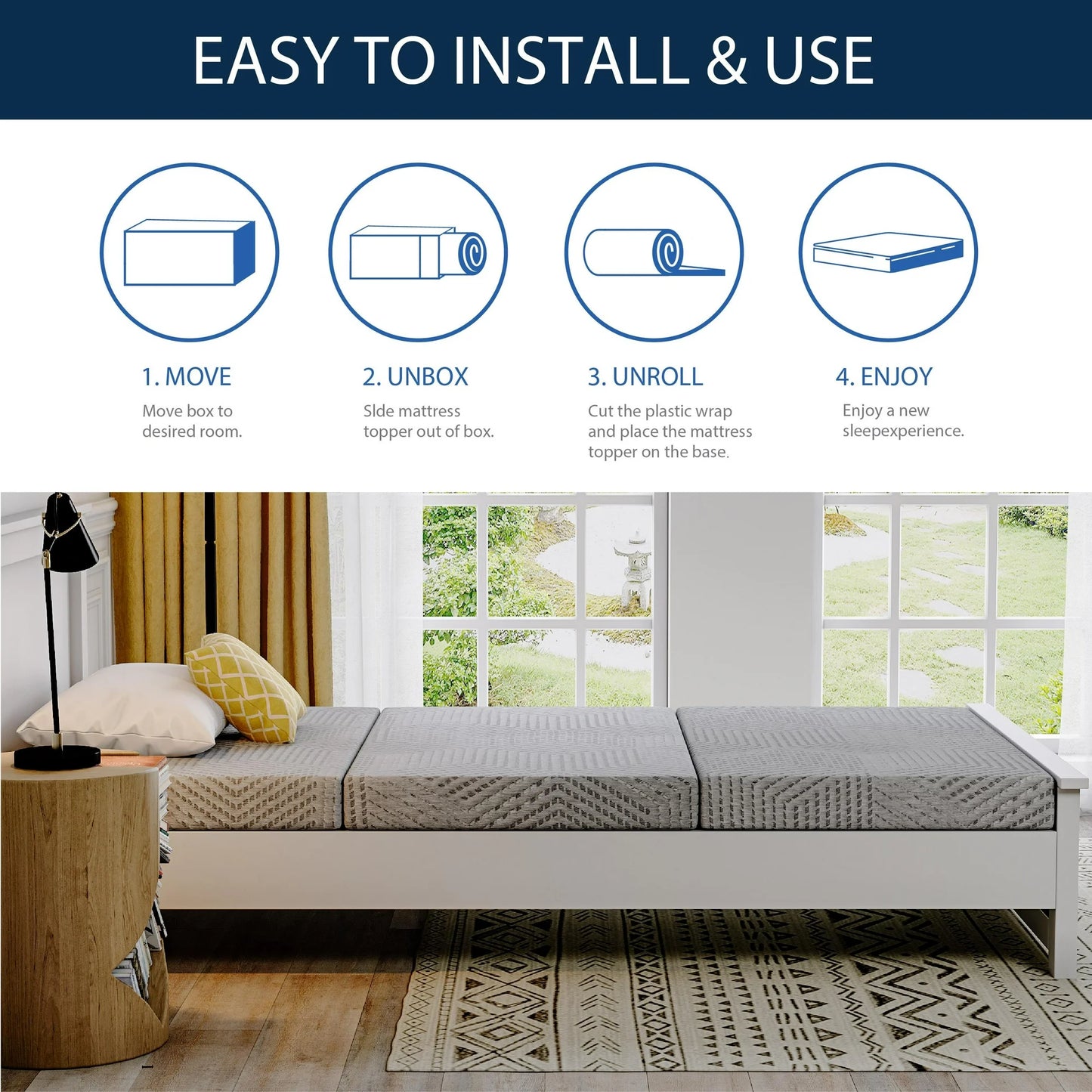 MLILY 4" Tri-folding Memory Foam Mattress, Full