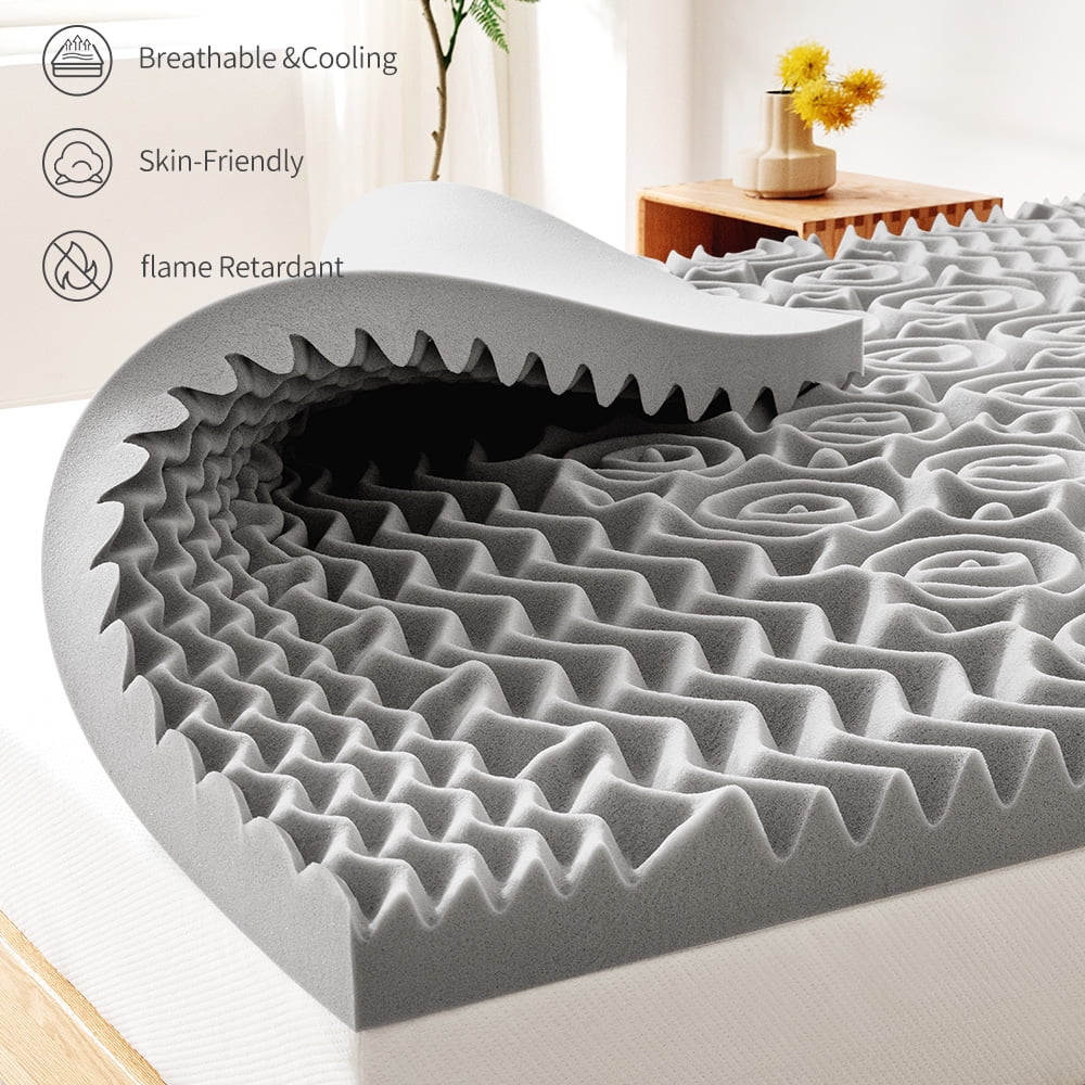 Gelsea 3 Inch Memory Foam Mattress Topper Twin,5-Zone Bamboo Charcoal Infused Mattress Pad for Back Pain,Ventilated Soft Bed Topper,Odor Absorption,74*38*3