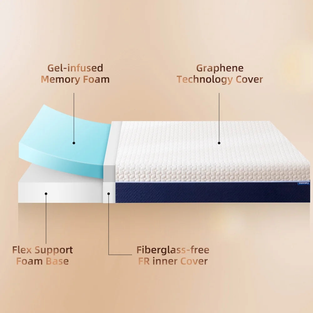 Gelsea 10" Full Cooling Gel Memory Foam Mattress in a Box, Medium Firm, Graphite-Infused & Fiberglass-Free, CertiPUR-US Certified