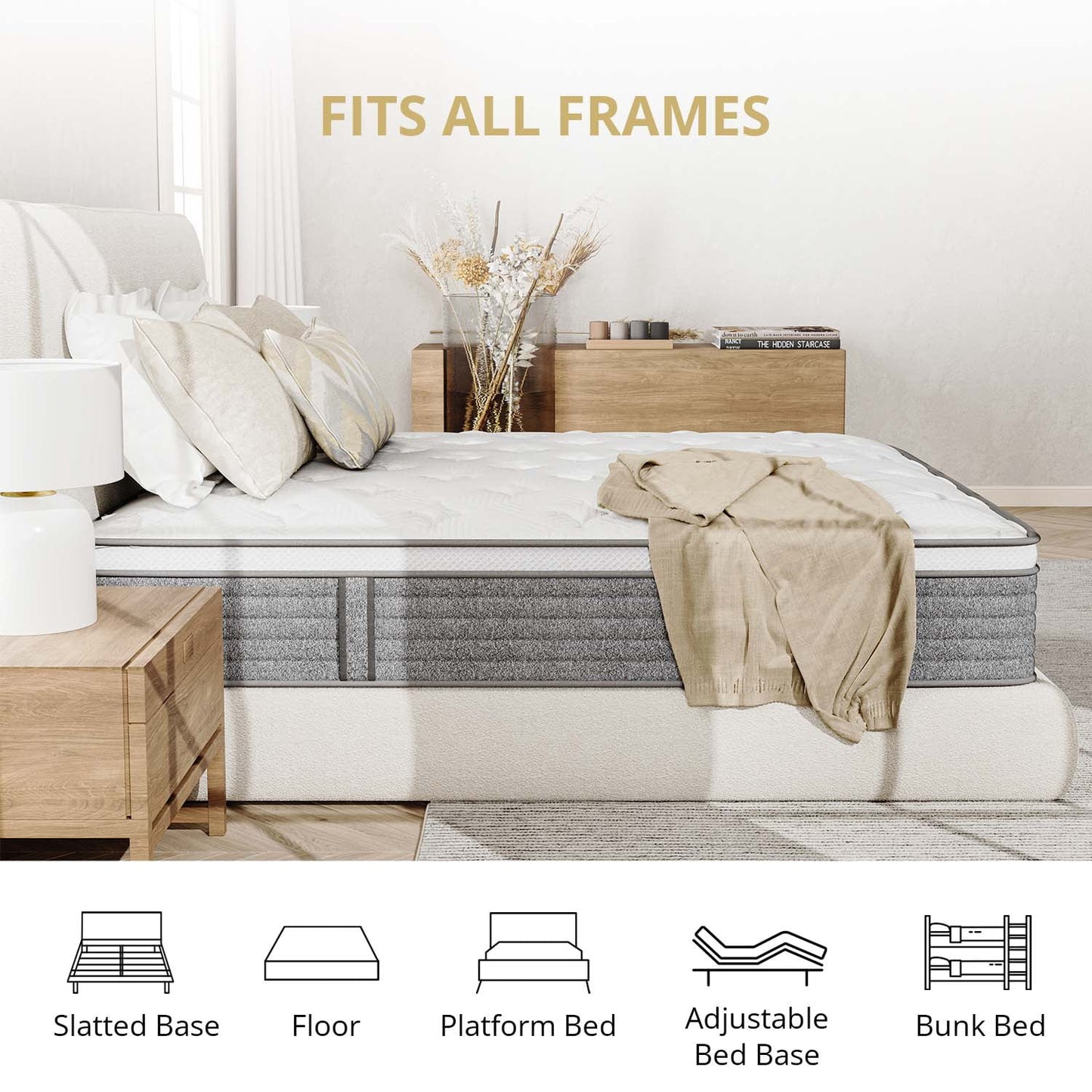 TechForma 12" King Mattress, Hybrid Memory Foam Mattress with Pocket Spring Design, Breathable Knit Fabric, Flame-Retardant Cover & Reinforced Edge, Medium Firmness Support