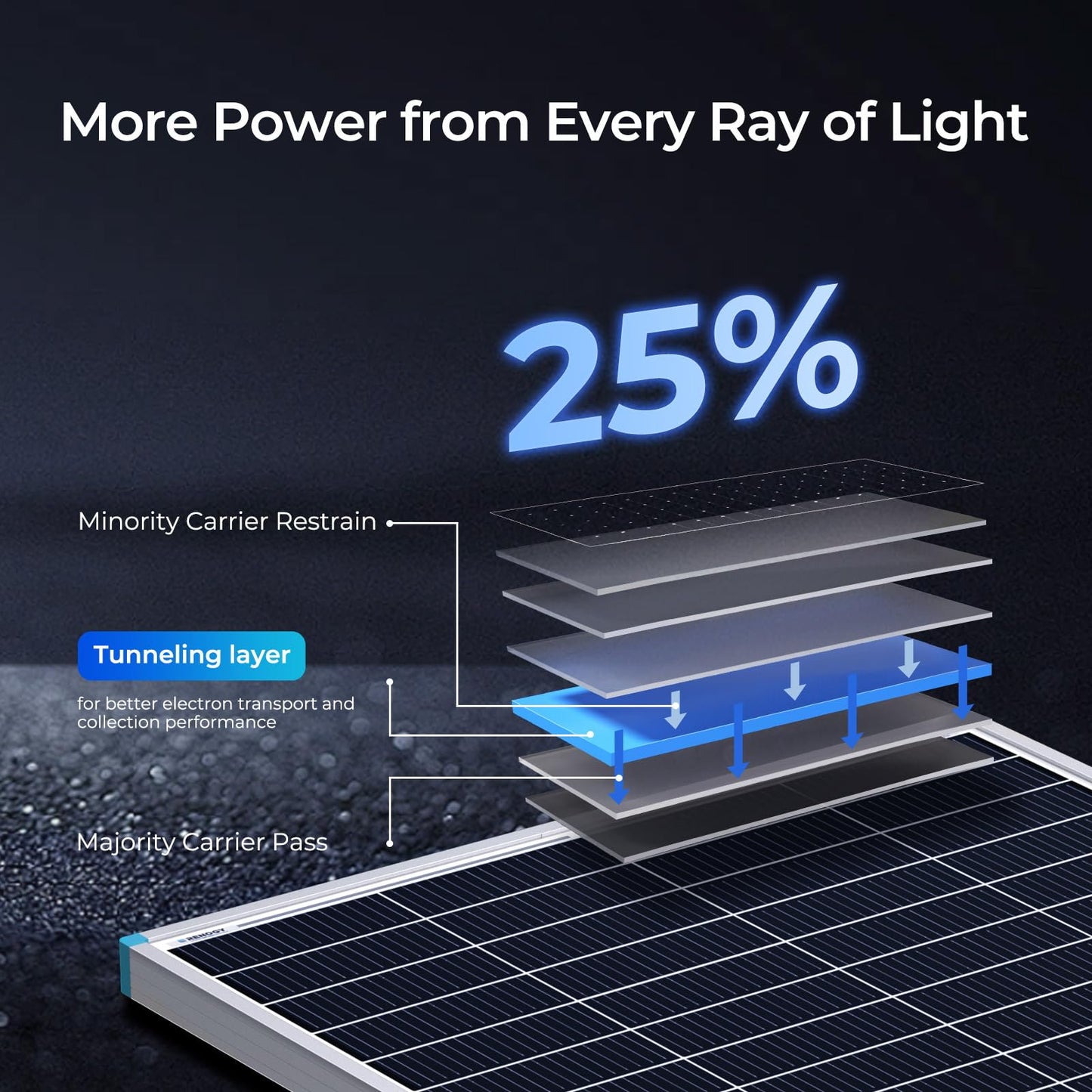 Renogy 16BB N-Type 175 Watt Solar Panel 12V, 25% High-Efficiency, Solar Panel for Power Station, RV, Cabin, Off-Grid Applications