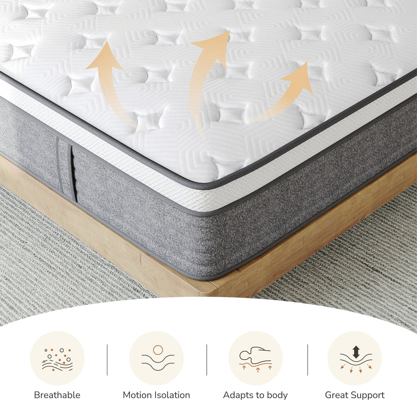 Subfun Hybrid Mattress in a Box, King, 10 inch Medium, Pocket Coil Support & Cool Knit Fabric, Reinforced Edge