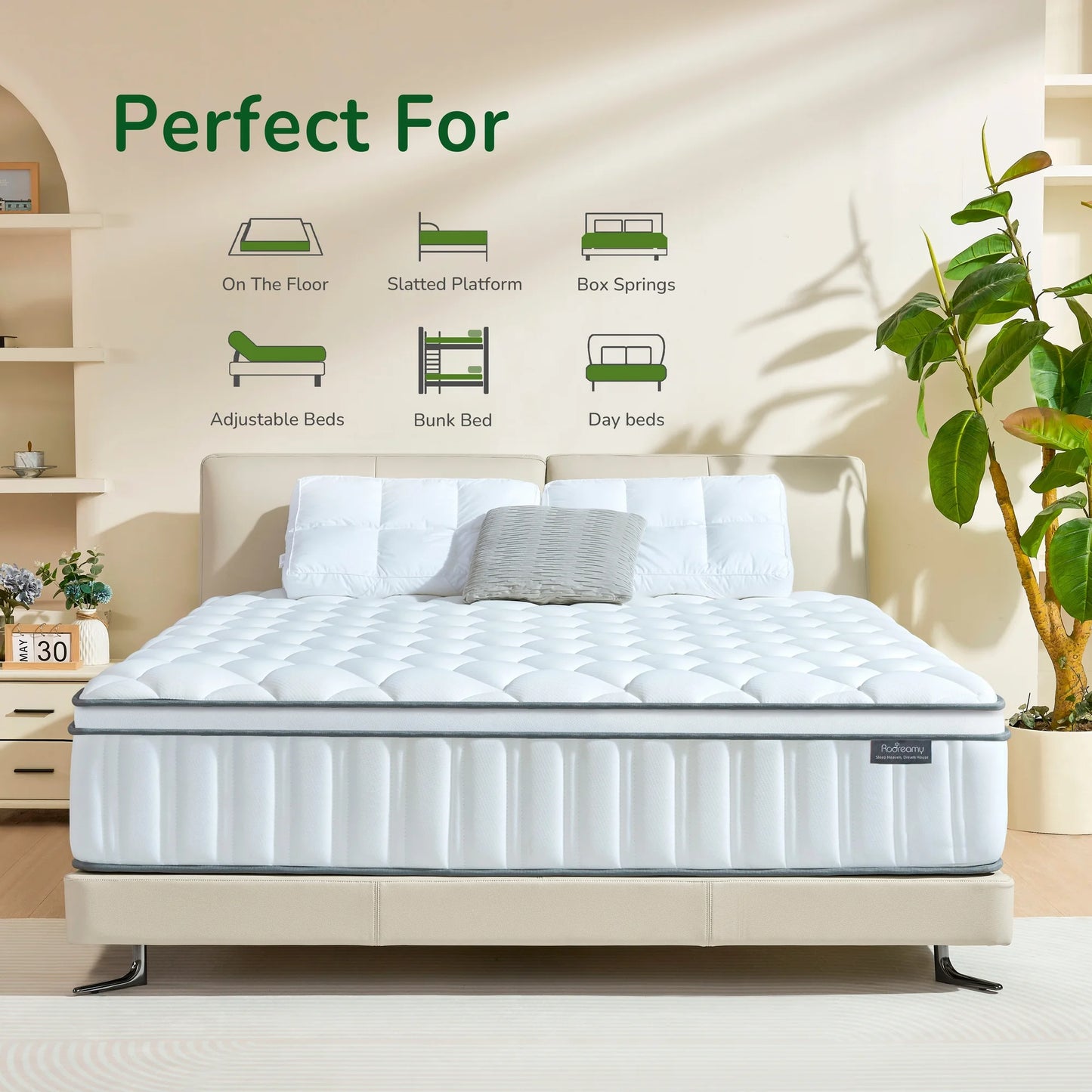 RODREAMY 12 inch Full Size Mattress Hybrid Mattresses in a Box with Pocket Springs, Pressure Relief, Breathable Comfort, Medium Firm, CertiPUR-US Certified
