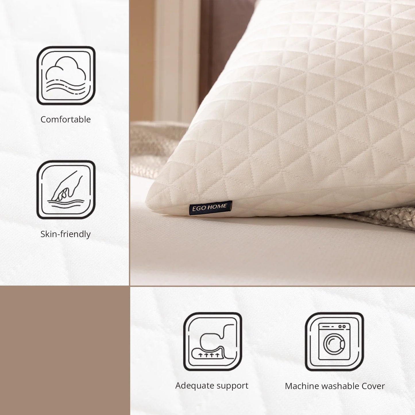 EGO HOME Single Adjustable Bed Pillow, Shredded Memory Foam Pillow, Standard Queen