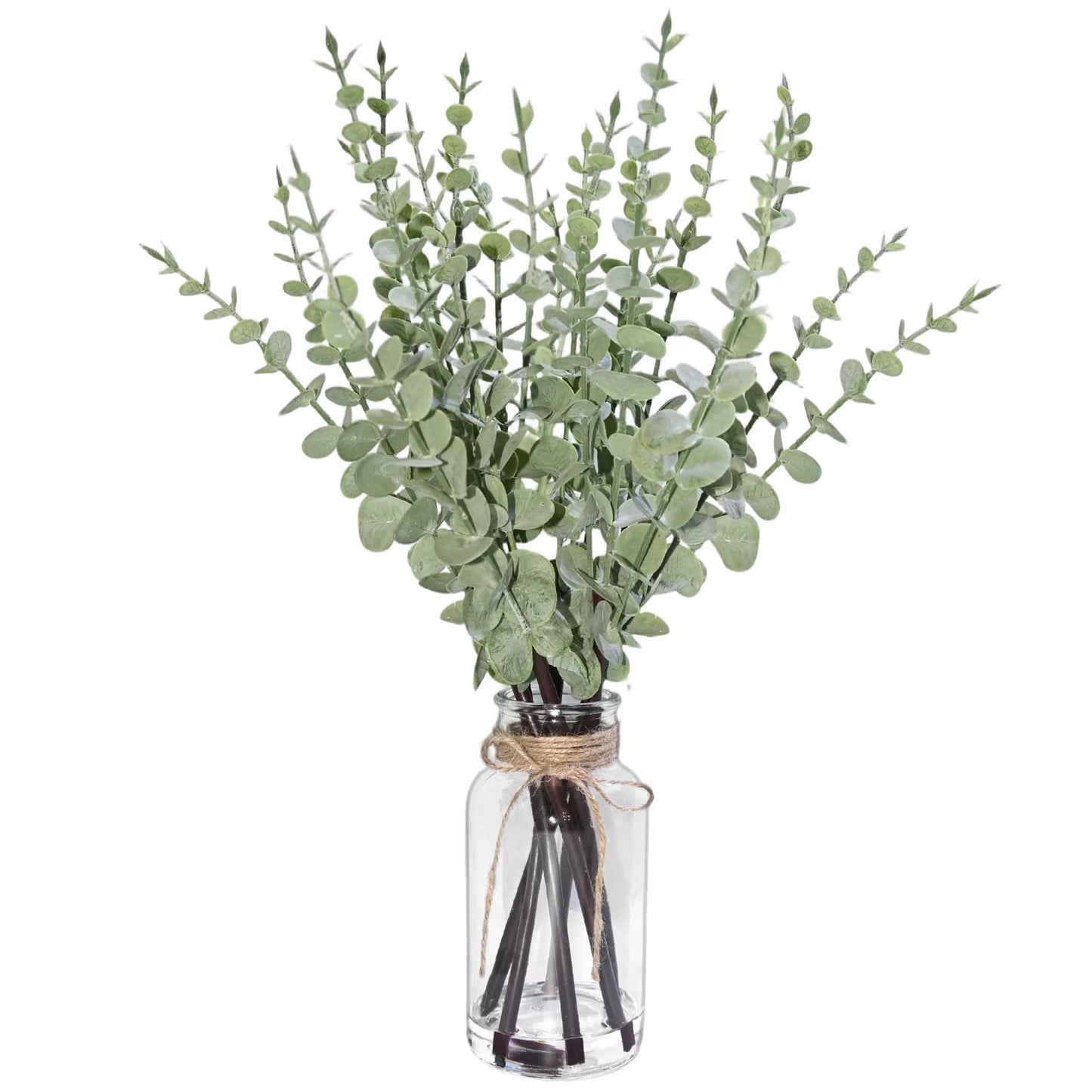 simeccom 13.78" Artificial Eucalyptus Stems in Glass Vase with Faux Water - Fake Plant for Home Decor, Coffee Table Centerpiece, Office & Bathroom Greenery