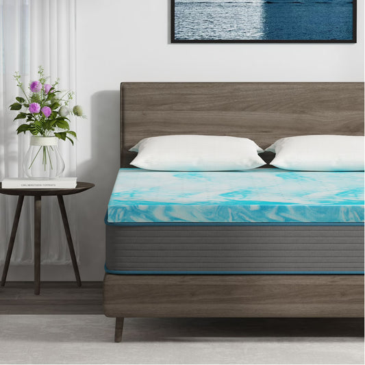EGOHOME 2 inch Cooling Gel Memory Foam Mattress Topper, King Mattress Topper, Blue