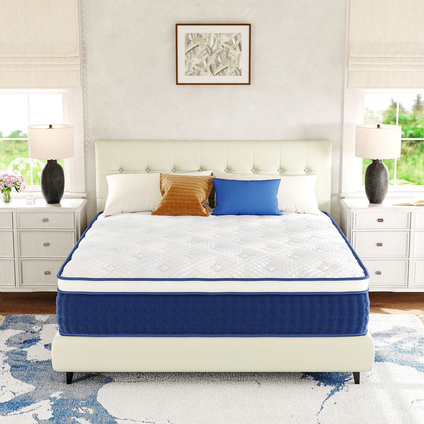 EGOHOME 10 inch Queen Hybrid Mattress, Pocketed Springs, Medium, Pressure Relief, Reinforced Edge, Mattress in a Box