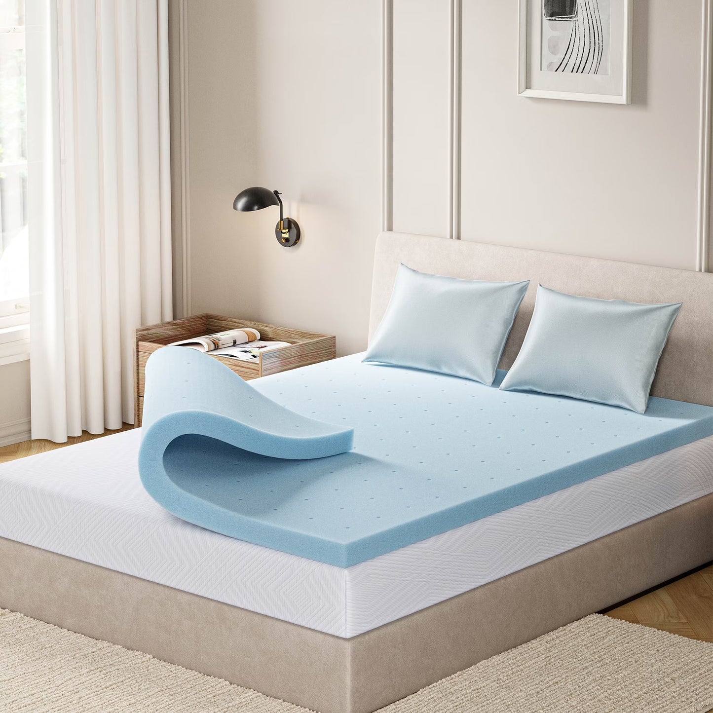 EGOHOME 4 Inch Full Size Memory Foam Mattress Topper, Gel Infused Memory Foam Pad, Cooling and Pressure Relieving, Medium, CertiPUR Certified, Blue