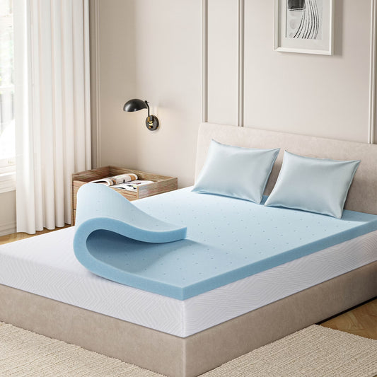 EGOHOME 4 Inch Full Size Memory Foam Mattress Topper, Gel Infused Memory Foam Pad, Cooling and Pressure Relieving, Medium, CertiPUR Certified, Blue