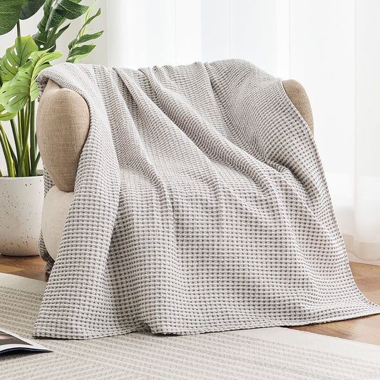 EGOHOME Waffle Blanket-100% Cotton Lightweight Oversize Yarn Dyed Bed Blanket for All Seasons, Sleet Twin