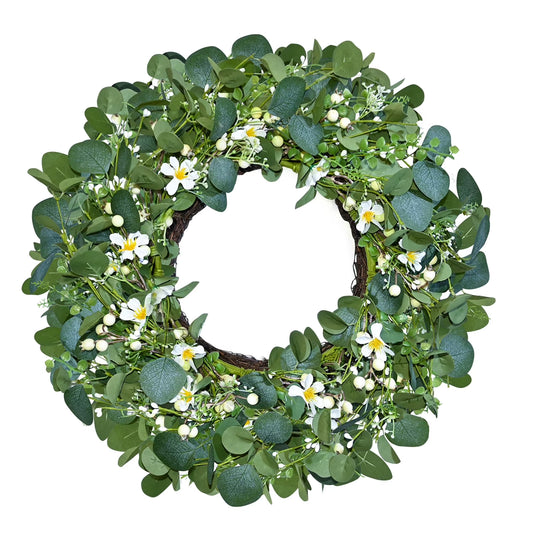 20'' Eucalyptus Wreath for Front Door, Green Decor for Home Farmhouse Artificial Green Leaves Wreath for Wall Porch Window - Spring, Summer, Fall, Winter Seasons Decor