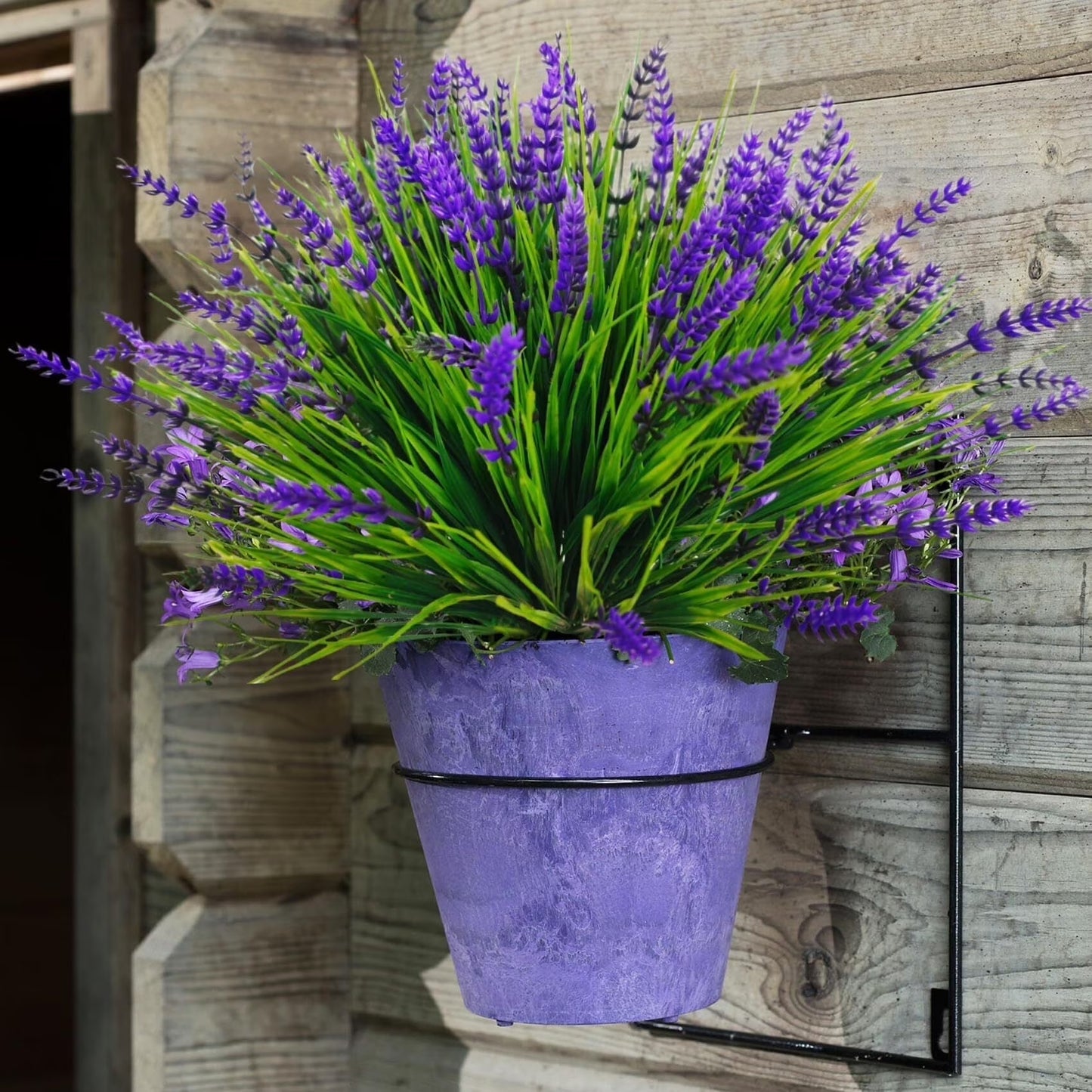 simeccom 12 Bundles Fake Lavender Flowers UV Resistant Plastic Plants Faux Purple Grass，Purple