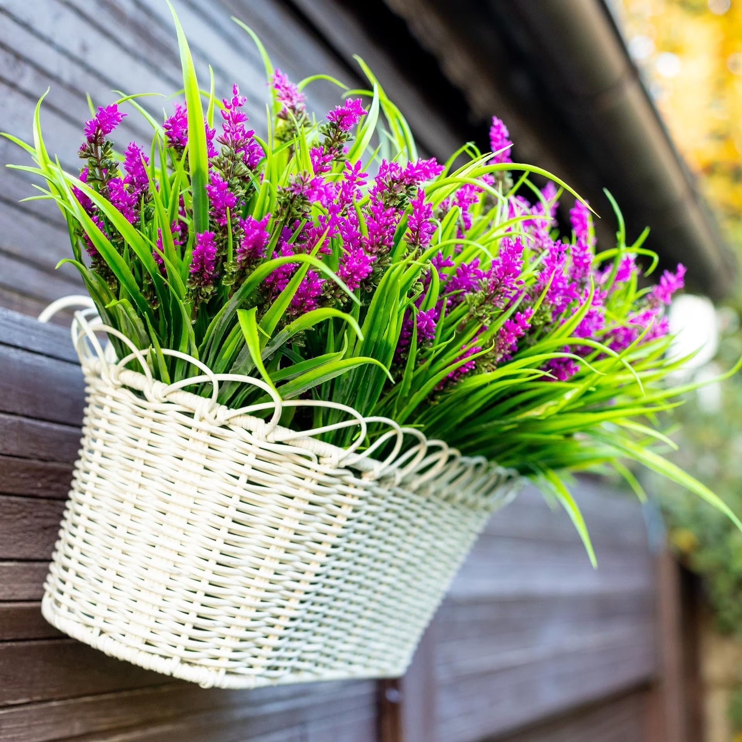 simeccom 12 Bundles Fake Lavender Flowers UV Resistant Plastic Plants Faux Purple Grass，Rose Red
