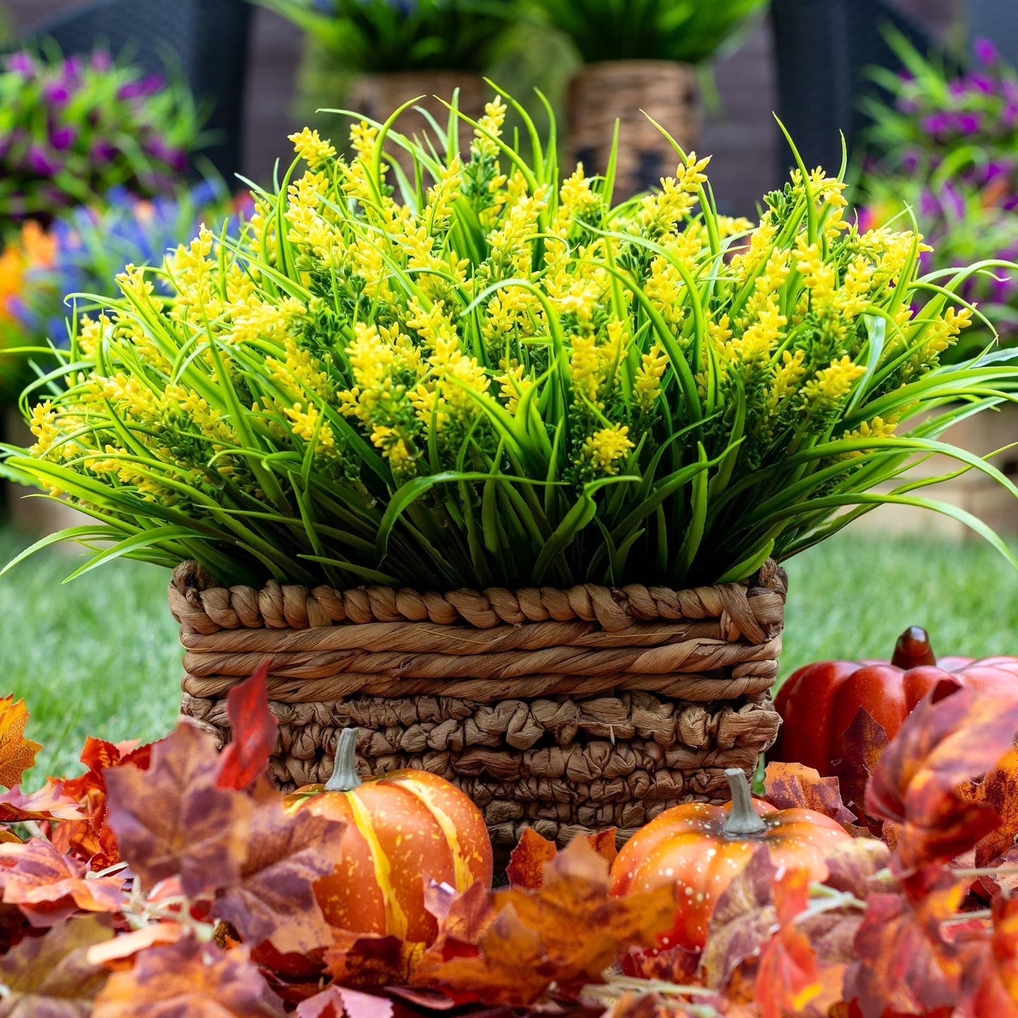 simeccom 12 Bundles Fake Lavender Flowers UV Resistant Plastic Plants Faux Purple Grass，Yellow